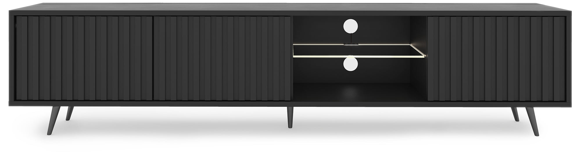TV-Schrank Bello mit Lamellenfronten, 175 cm, schwarz, mit LED und schwarzen Beinen
