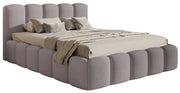 Gepolstertes Bett 140x200 cm Cloudy II mit Stauraum, grau-braunes Bouclé, Metallrahmen