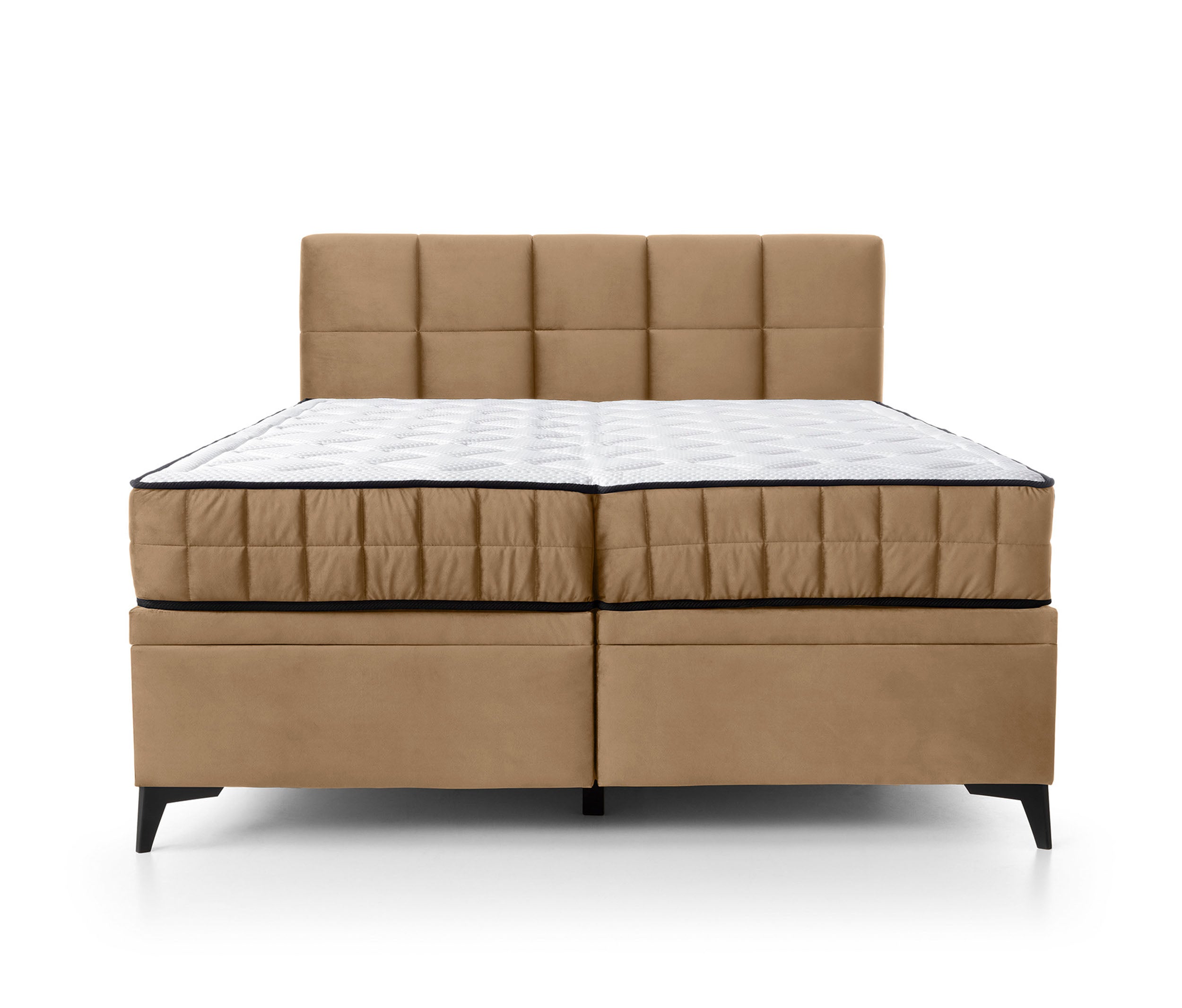 Kontinentales Bett 180x200 cm Beriano mit Stauraum und Matratze, beige Samt