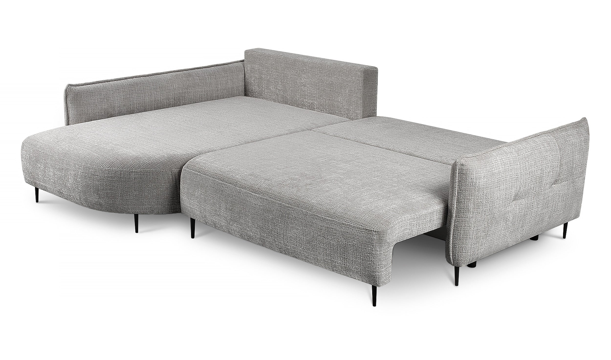 Ecksofa Oblivio mit Schlafunktion, L-förmig, mit Stauraum, grauer Chenille, linksseitig