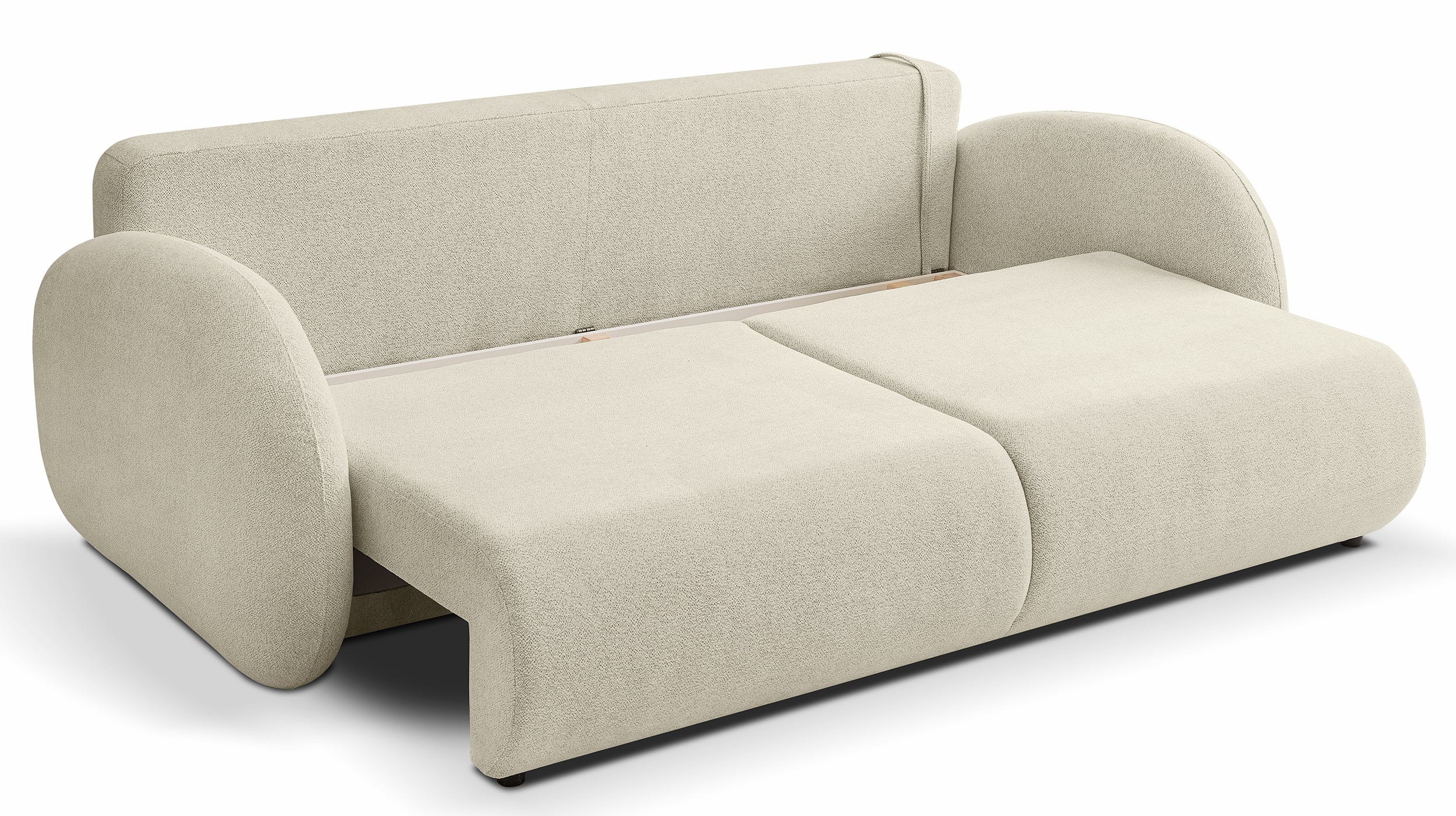 Dreisitziges ausklappbares Sofa Ovally mit Stauraum, beige Chenille