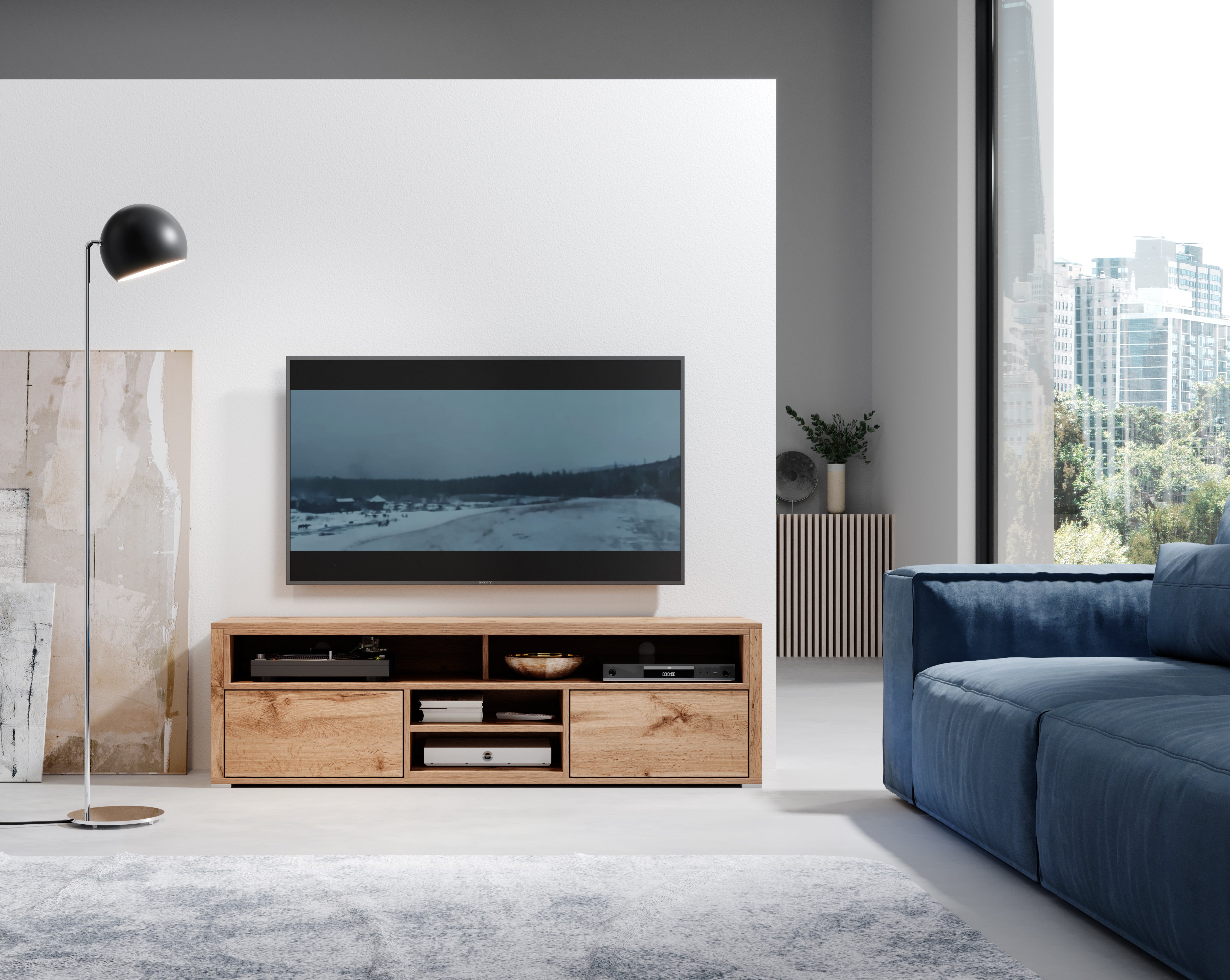 TV-Schrank Laksa Wotan-Eiche mit Beleuchtung