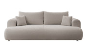 Dreisitziges ausklappbares Sofa Ovo mit Stauraum, dunkelbeiges Bouclé