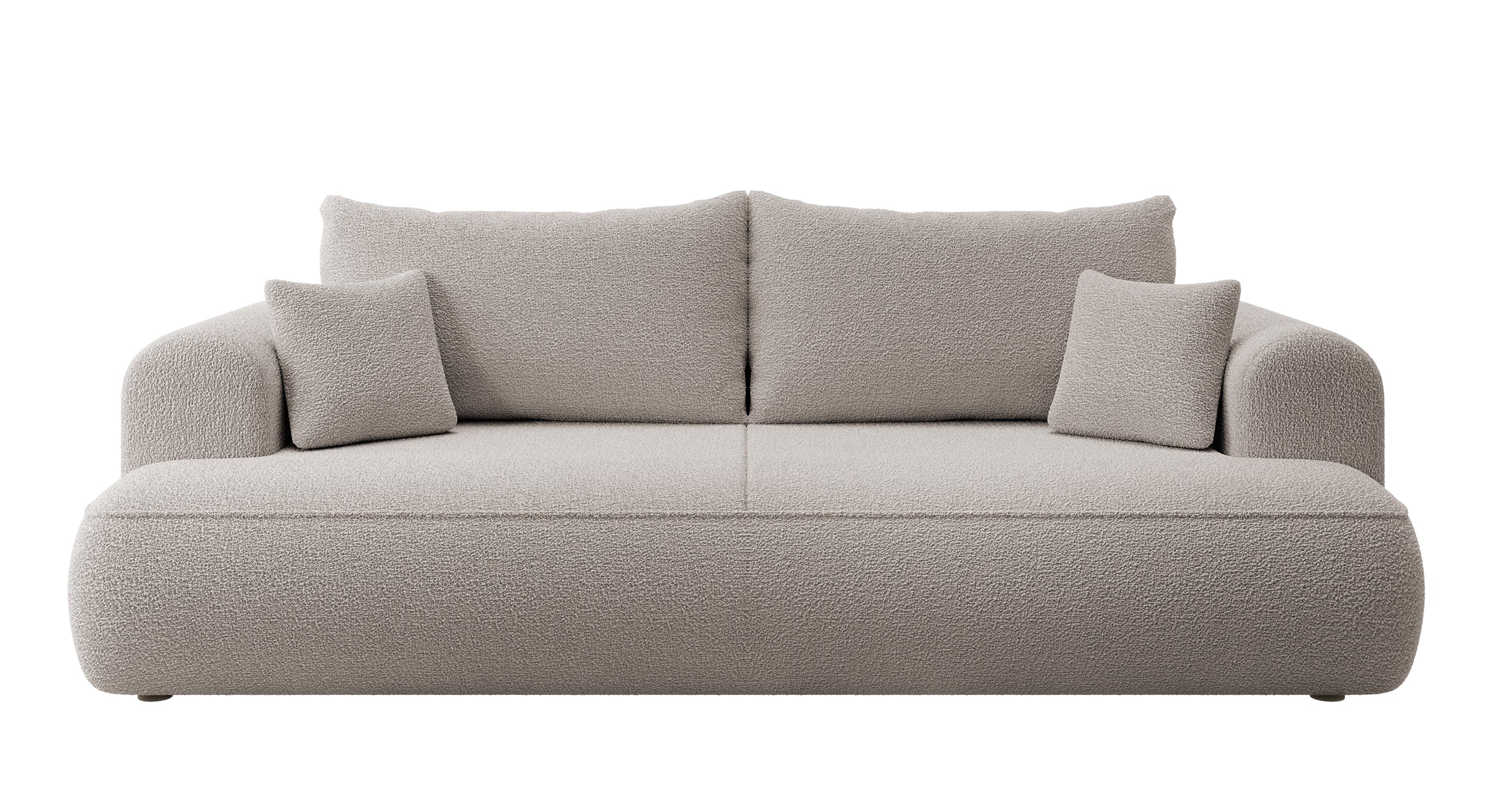 Dreisitziges ausklappbares Sofa Ovo mit Stauraum, dunkelbeiges Bouclé