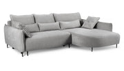 Ecksofa Oblivio mit Schlaffunktion, L-förmig, mit Stauraum, grauer Chenille-Stoff, rechtsseitig