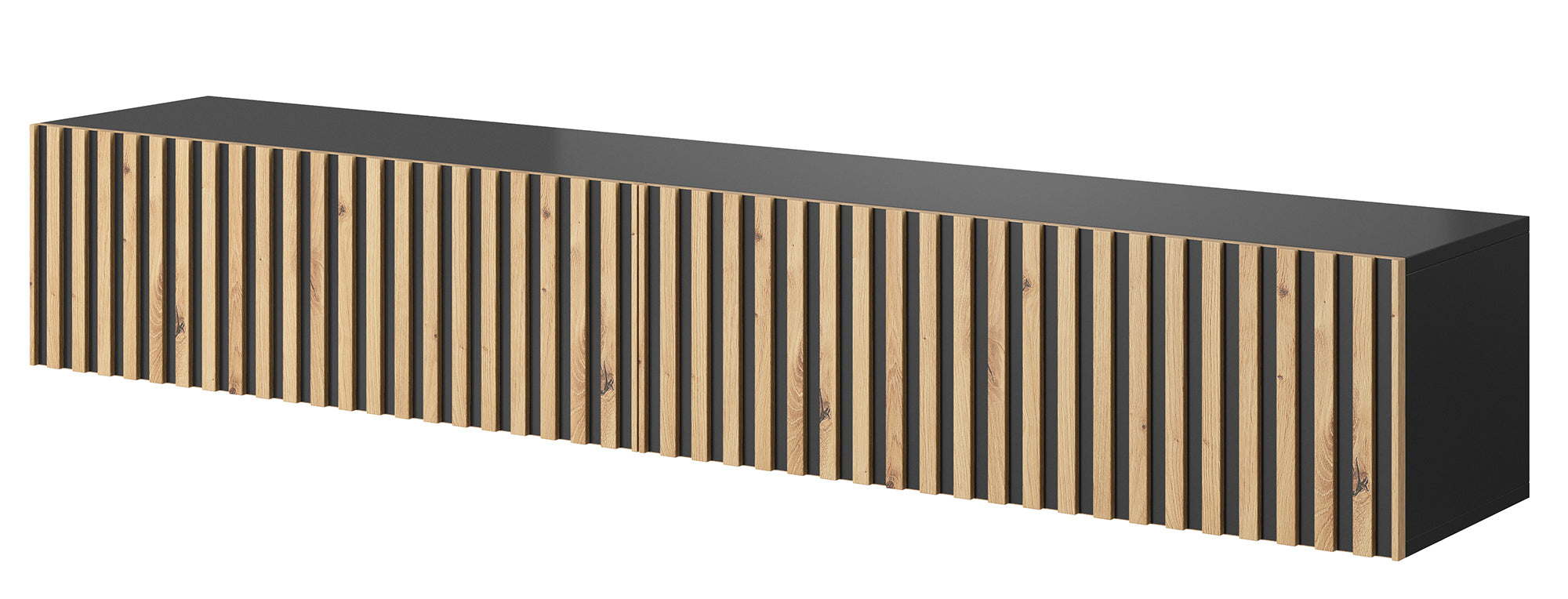 TV-Schrank Telire 175 cm schwarz mit lamellenförmiger Front Artisan-Eiche
