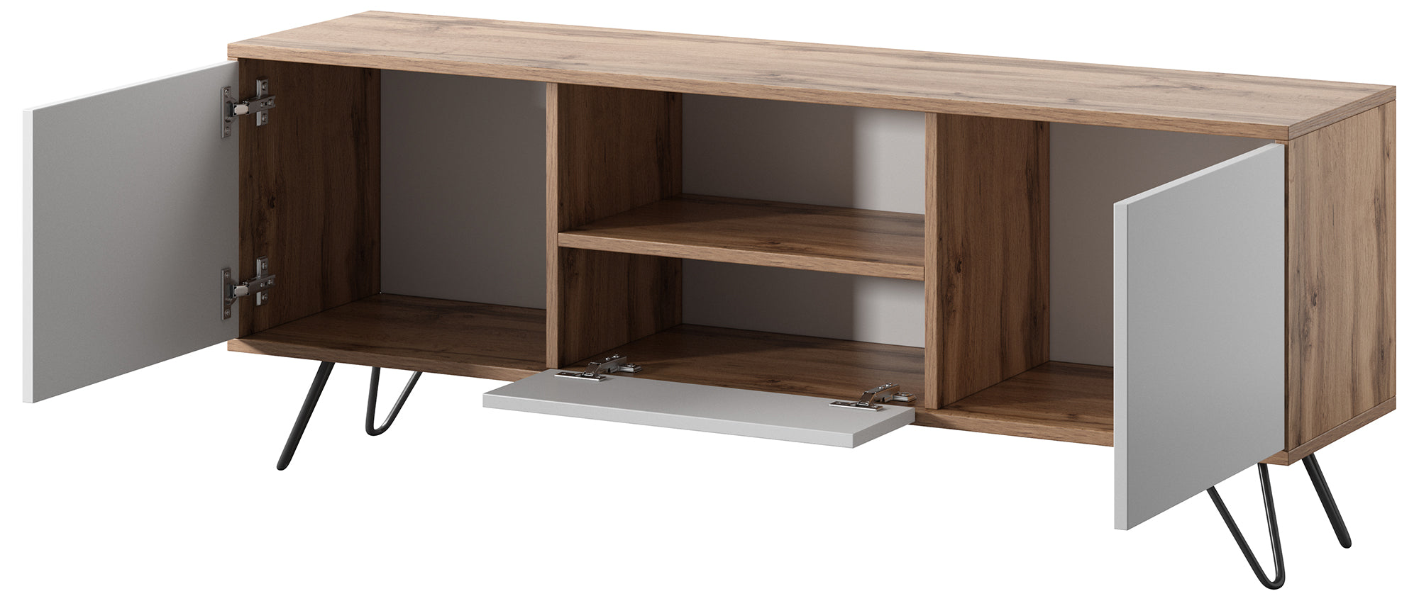 TV-Schrank Ploystea 137 cm Wotan-Eiche / Weiß mit Beleuchtung