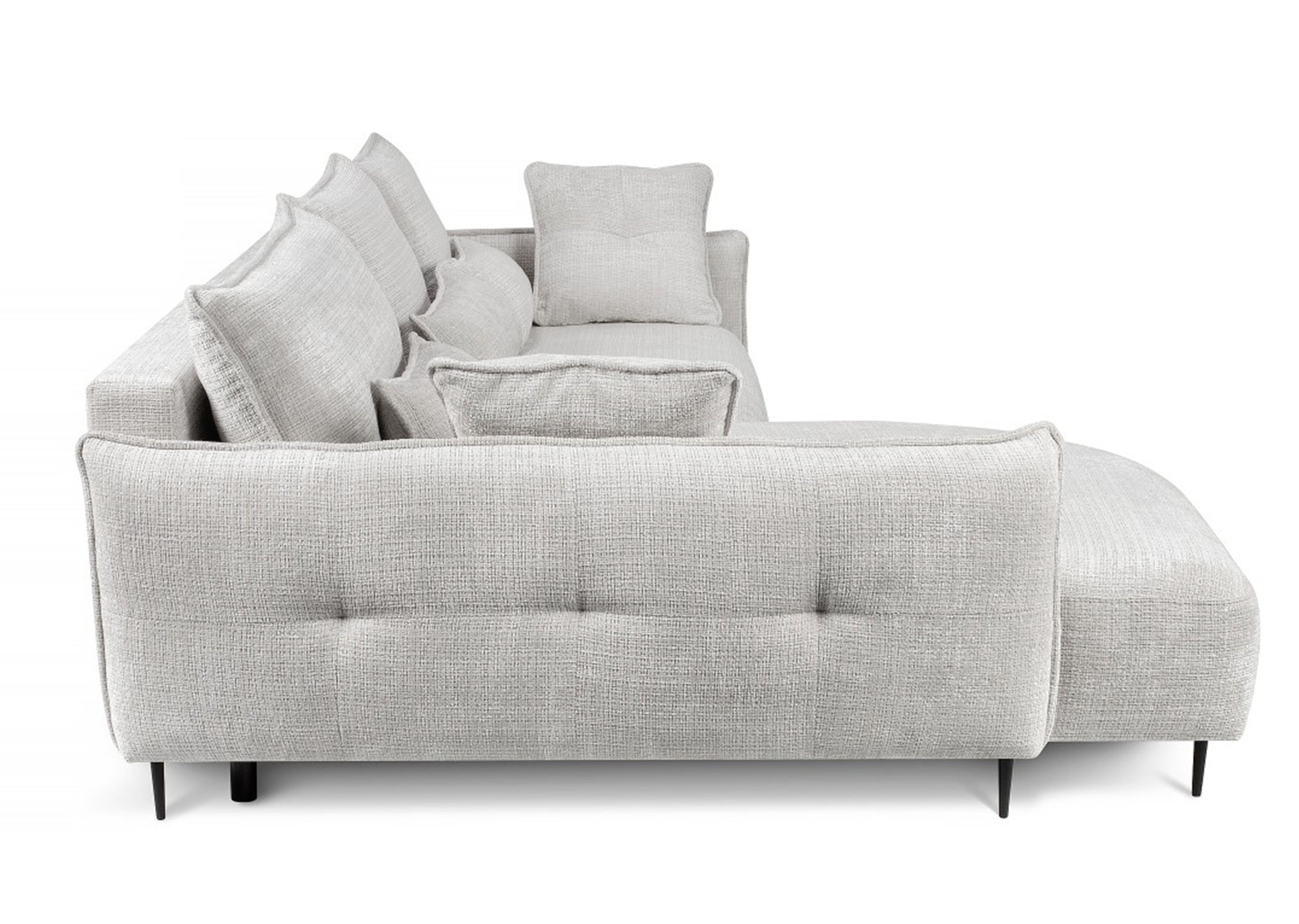 Ecksofa Oblivio mit Schlaf-Funktion, L-förmig, mit Stauraum, hellgrauer Chenille, linksseitig