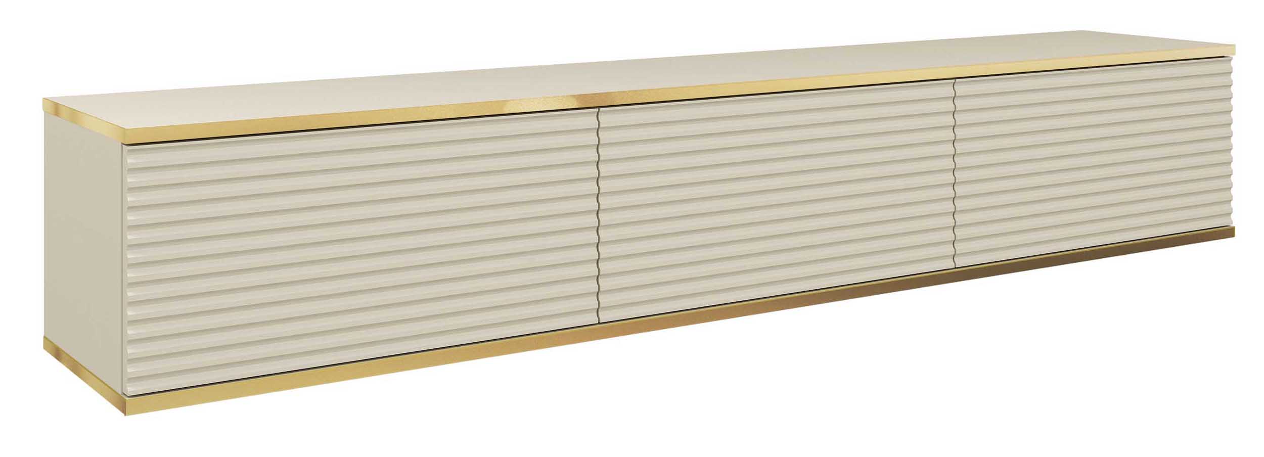 TV-Schrank Mucalma 175 cm beige mit goldenen Lamellen-Akzenten