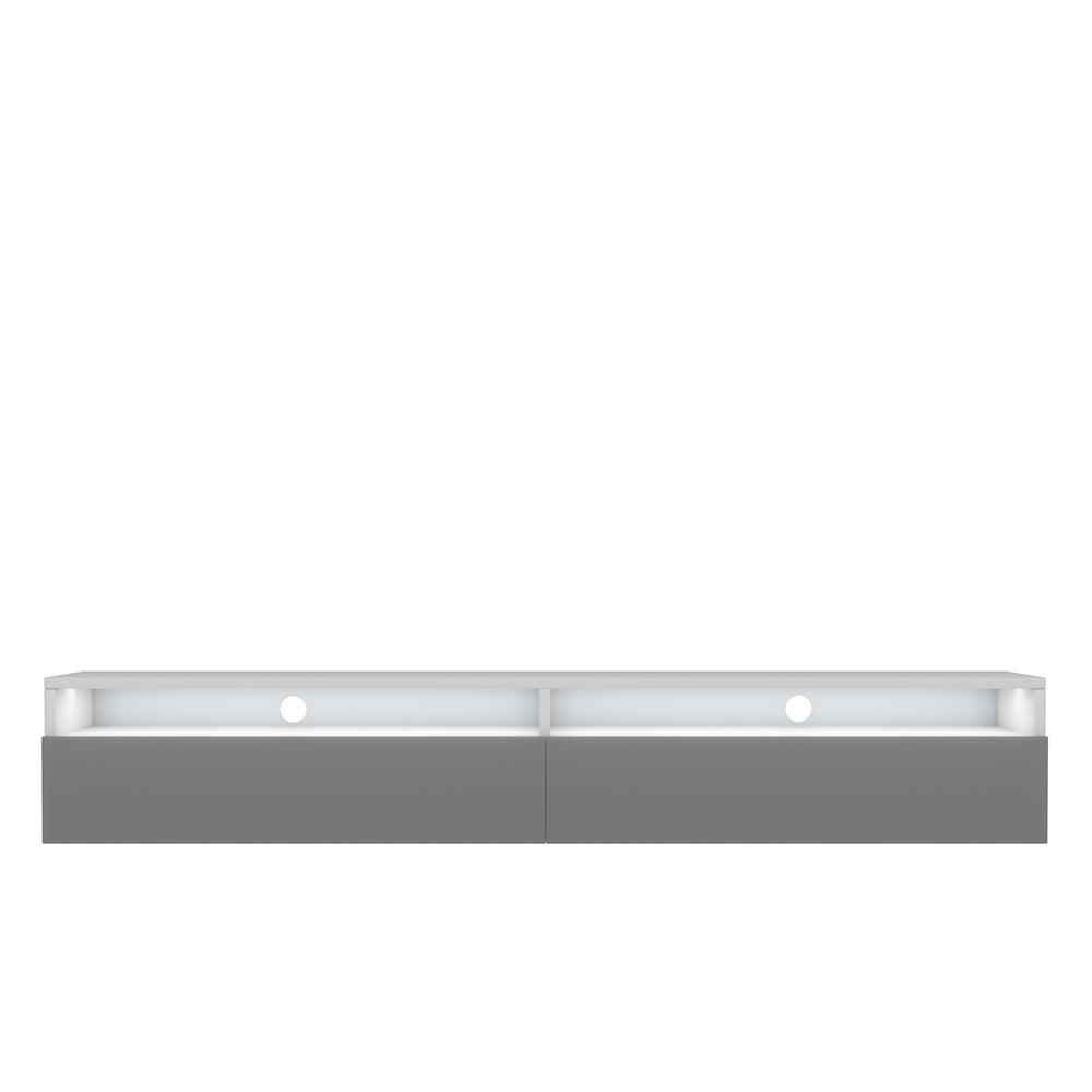 TV-Schrank Rednaw 180 cm Weiß matt / Grau Hochglanz mit Beleuchtung