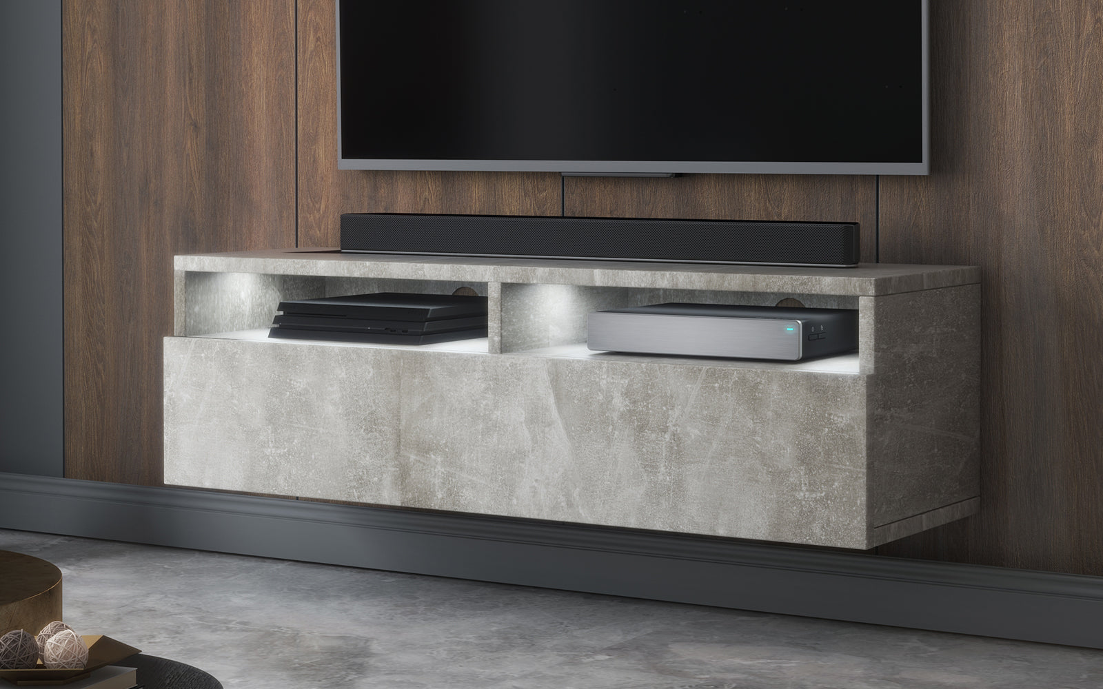 TV-Schrank mit Schublade Rednaw 100 cm Beton mit Beleuchtung