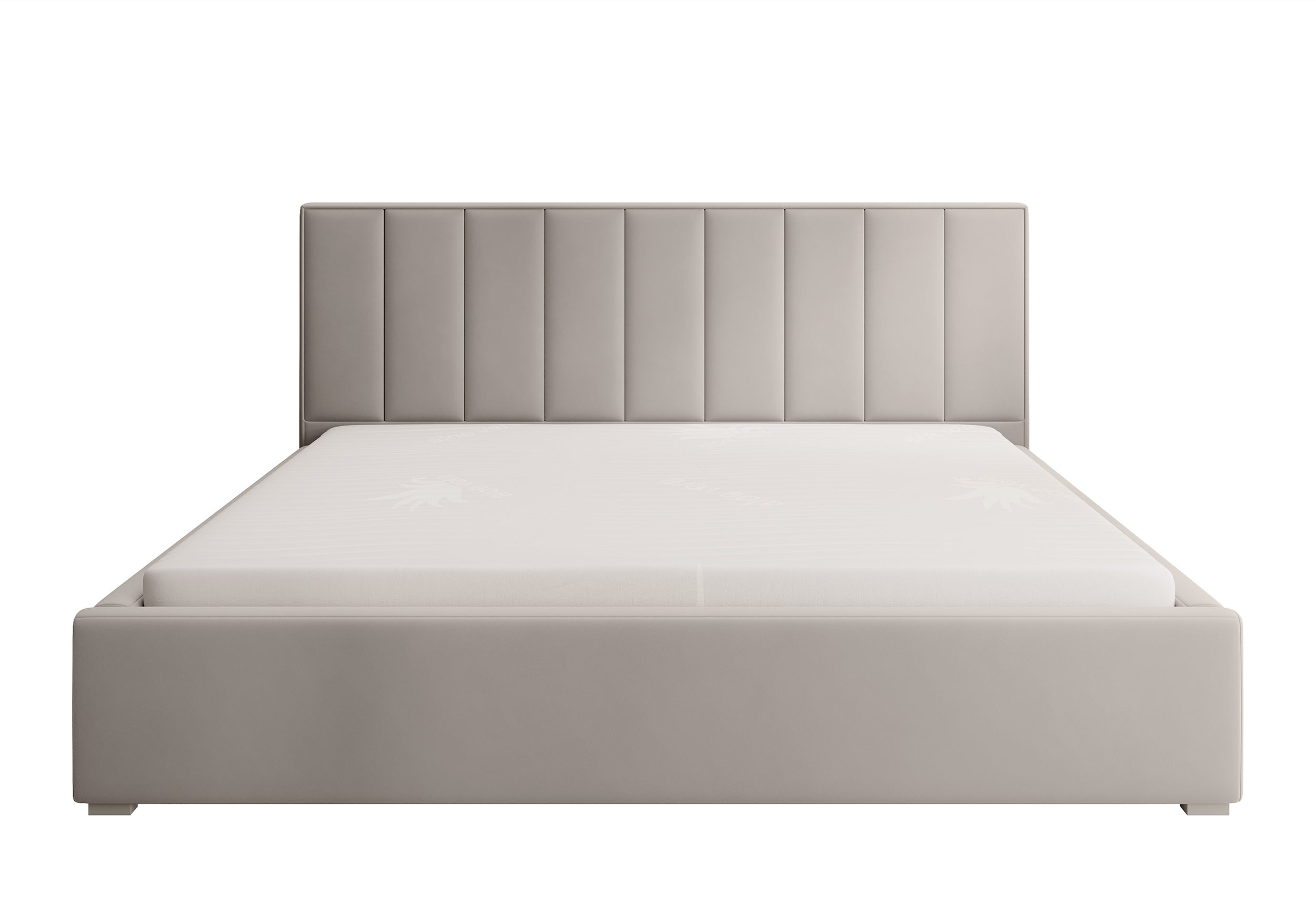 Gepolstertes Bett 160x200 cm Rinus mit Stauraum, grau-beige aus hydrophobem Stoff