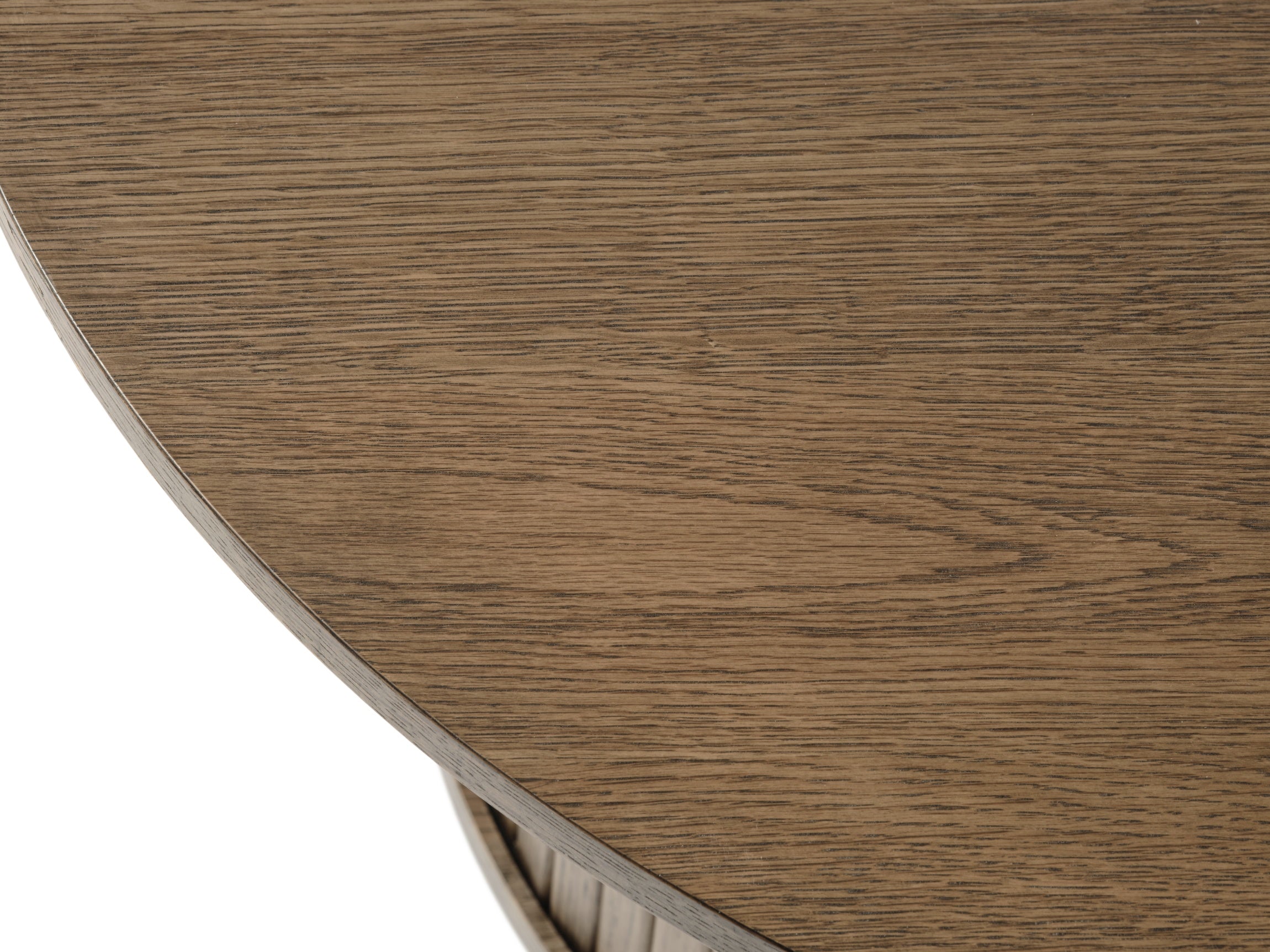 Runder Holztisch Gativel 90 cm mit runder Basis, Lamellen in gebranntem Eichenholz
