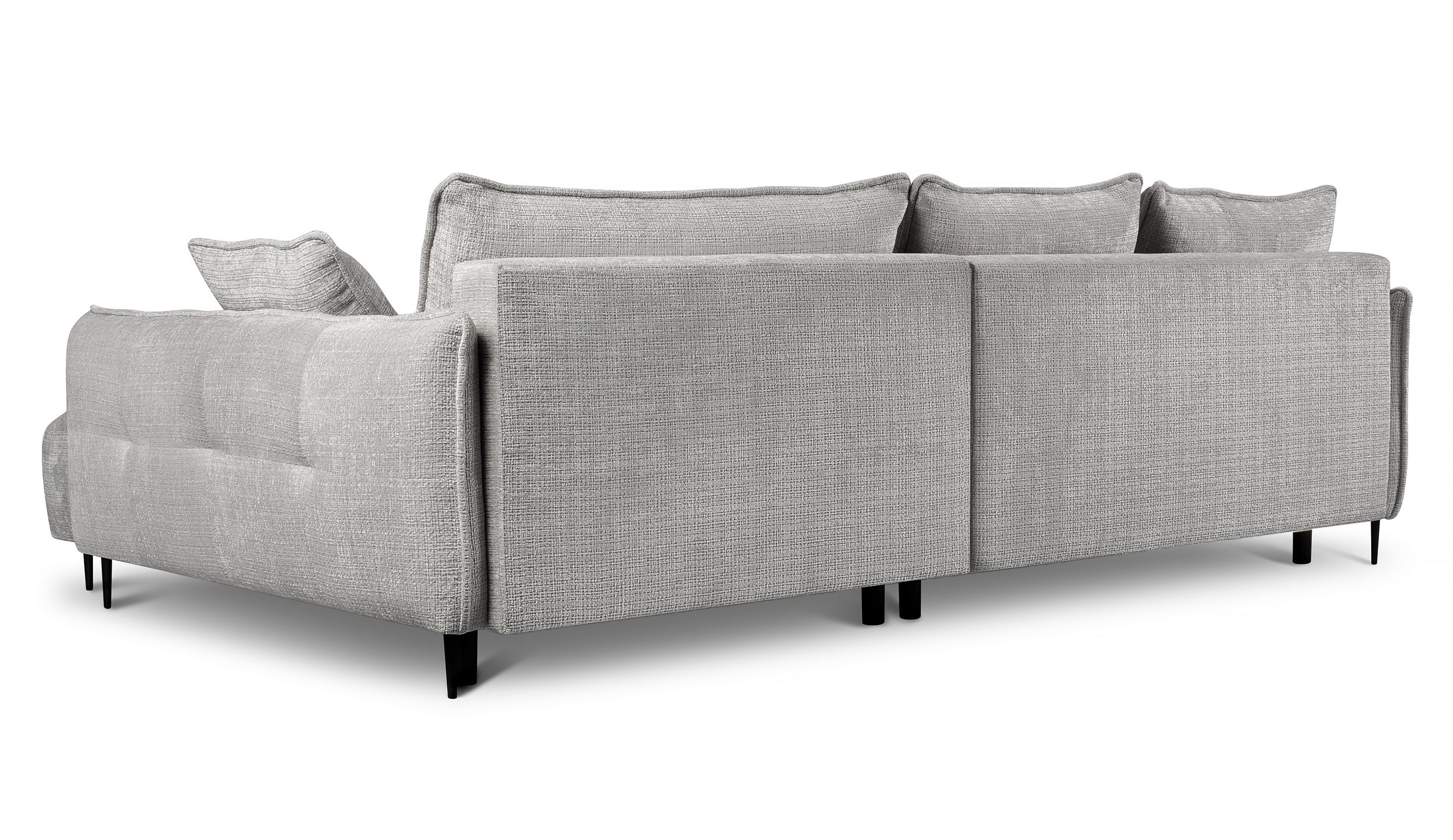 Ecksofa Oblivio mit Schlaffunktion, L-förmig, mit Stauraum, grauer Chenille-Stoff, rechtsseitig