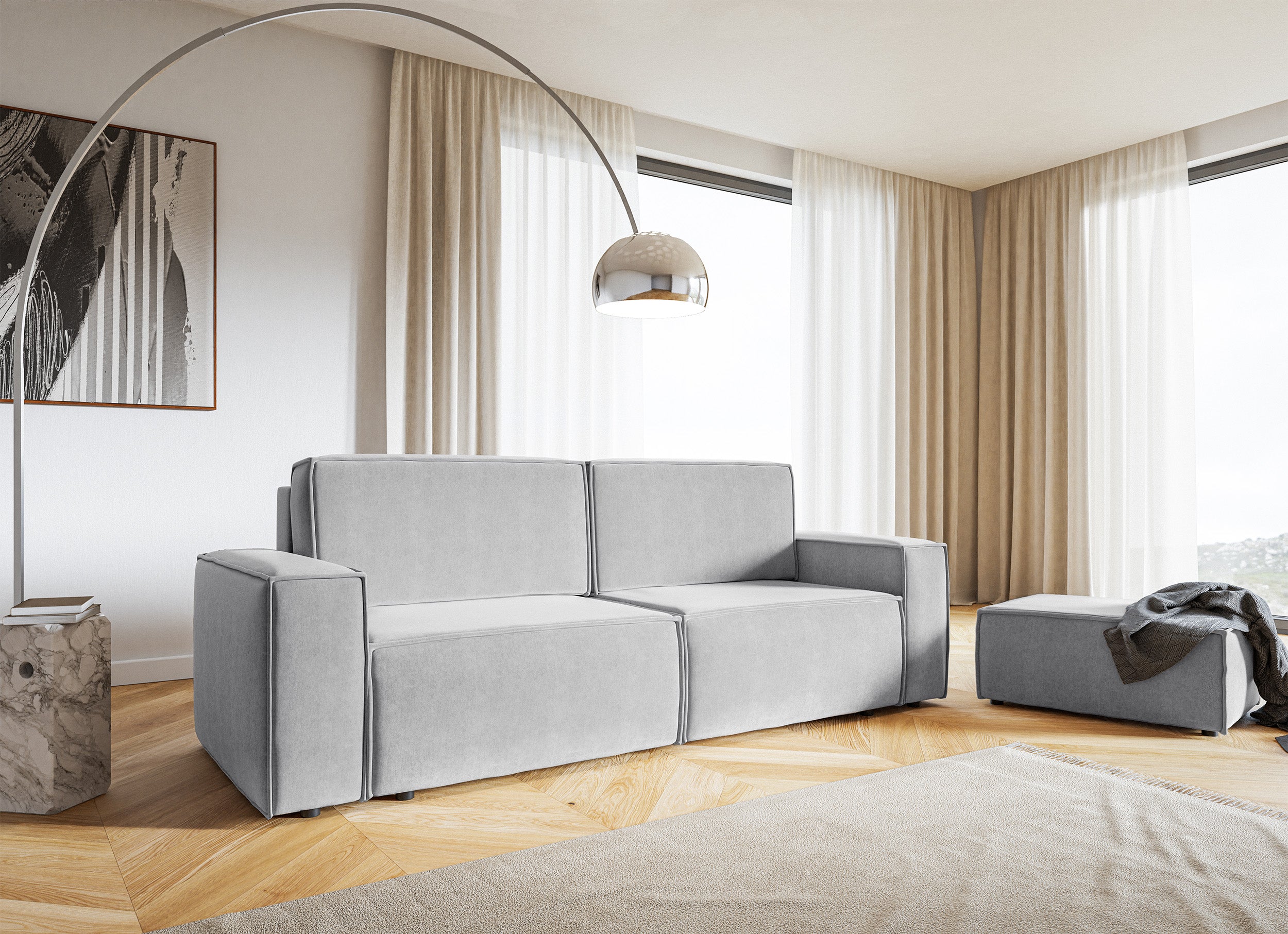 Hocker Copertino 65x90 cm hellgrauer hydrophober Samt