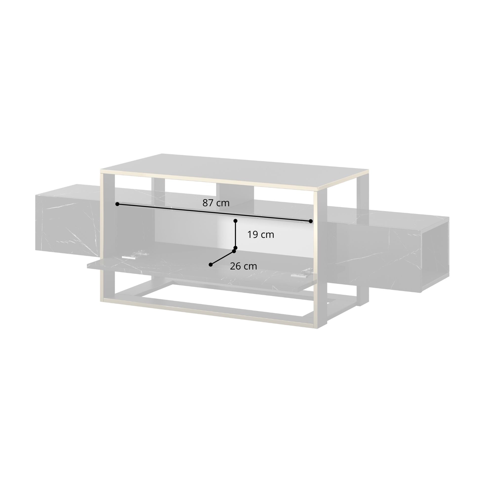 TV-Schrank Excelsum 160 cm schwarzer Marmor mit abschließbarem Fach