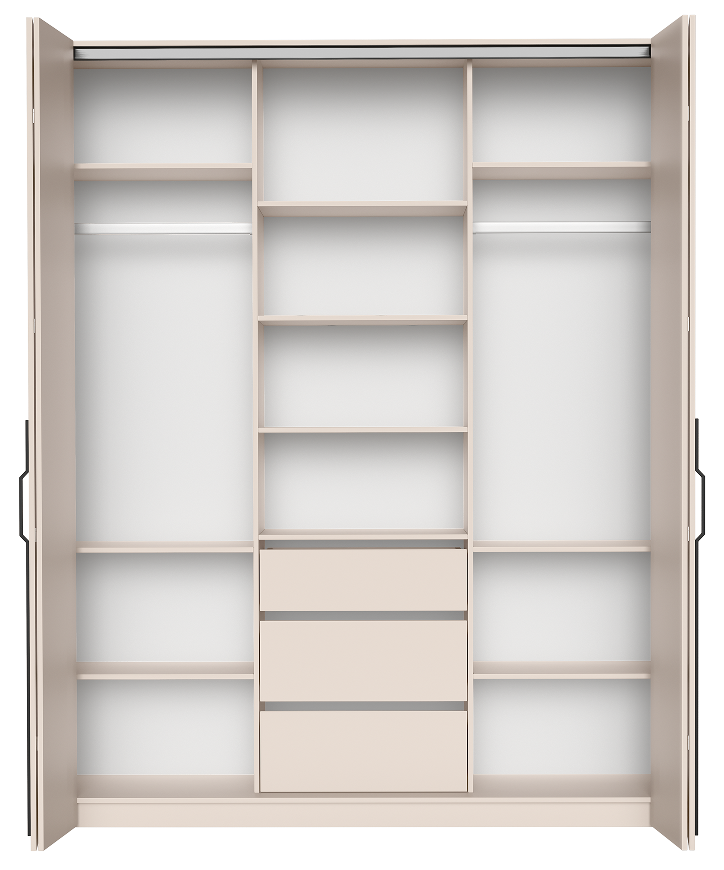 Zweiflügeliger Schrank Bari mit drei Schubladen, 200 cm, Kaschmirfarben