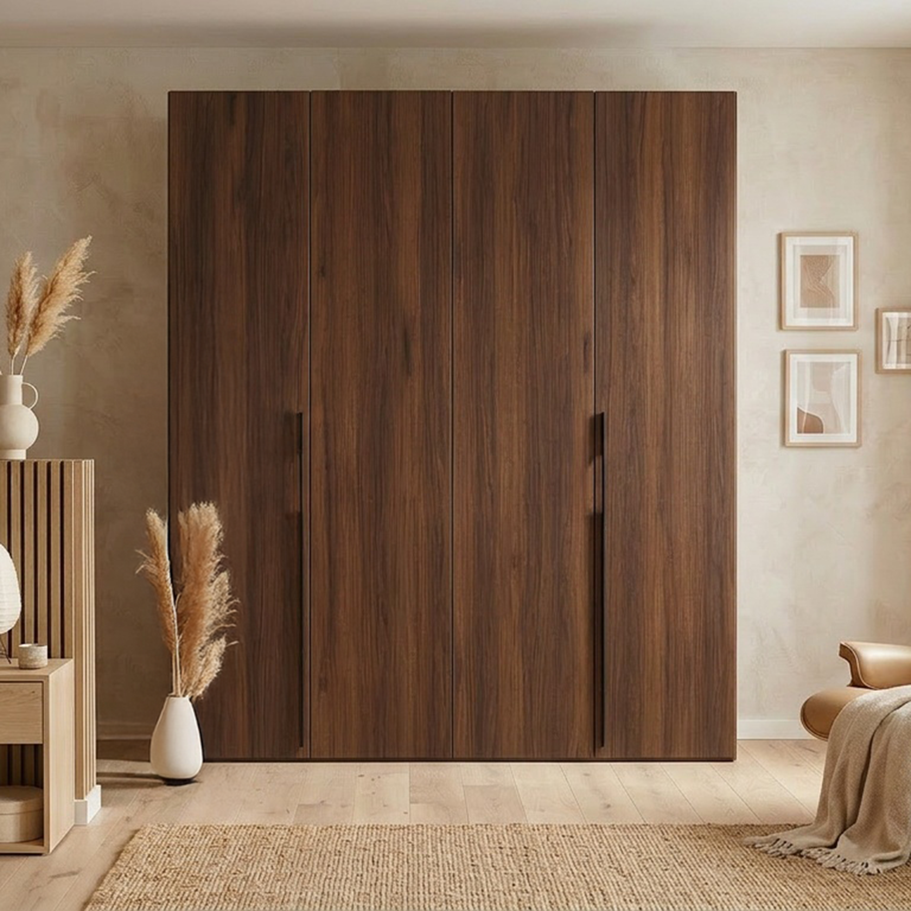 Zweiflügeliger Schrank Bari mit drei Schubladen, 200 cm, Walnuss Warmia