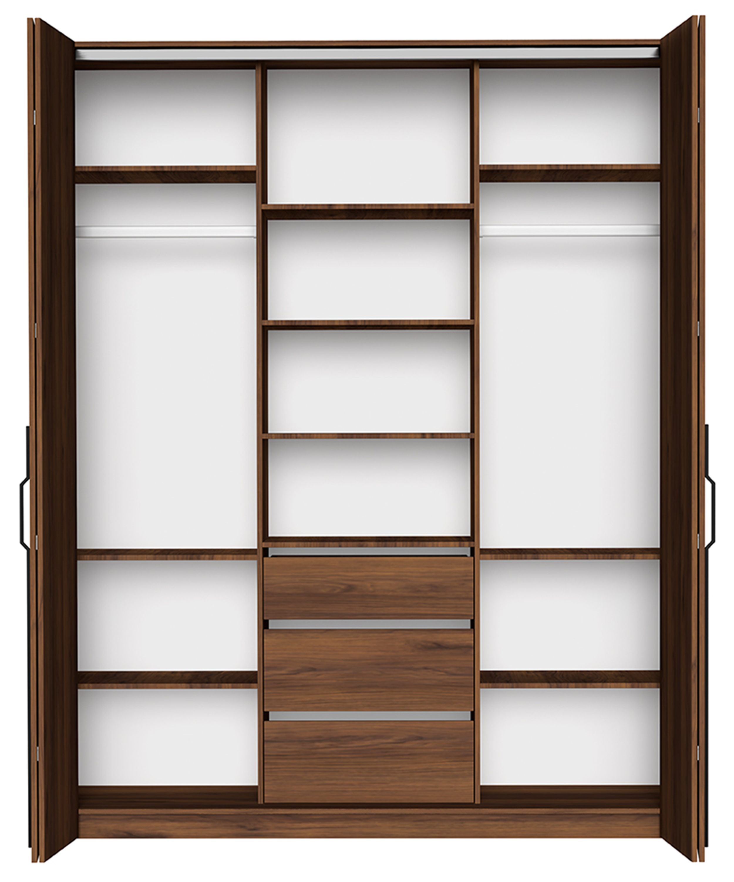 Zweiflügeliger Schrank Bari mit drei Schubladen, 200 cm, Walnuss Warmia