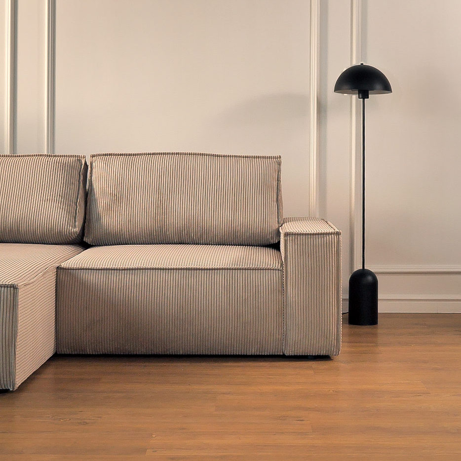 Ecksofa mit Schlaffunktion Farese Mini, L-förmig, linksseitig, mit Stauraum, beige Cordstoff