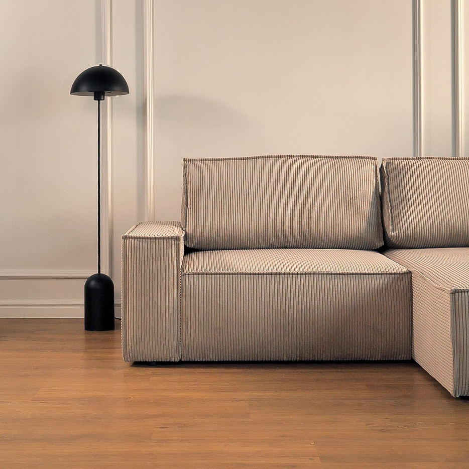 Ecksofa mit Schlaffunktion Farese Mini, L-förmig, rechtsseitig, mit Stauraum, beige Cordstoff