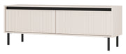 TV-Schrank Osaka mit zwei Schubladen und gerillten Fronten, 140 cm, sandbeige auf schwarzen Beinen
