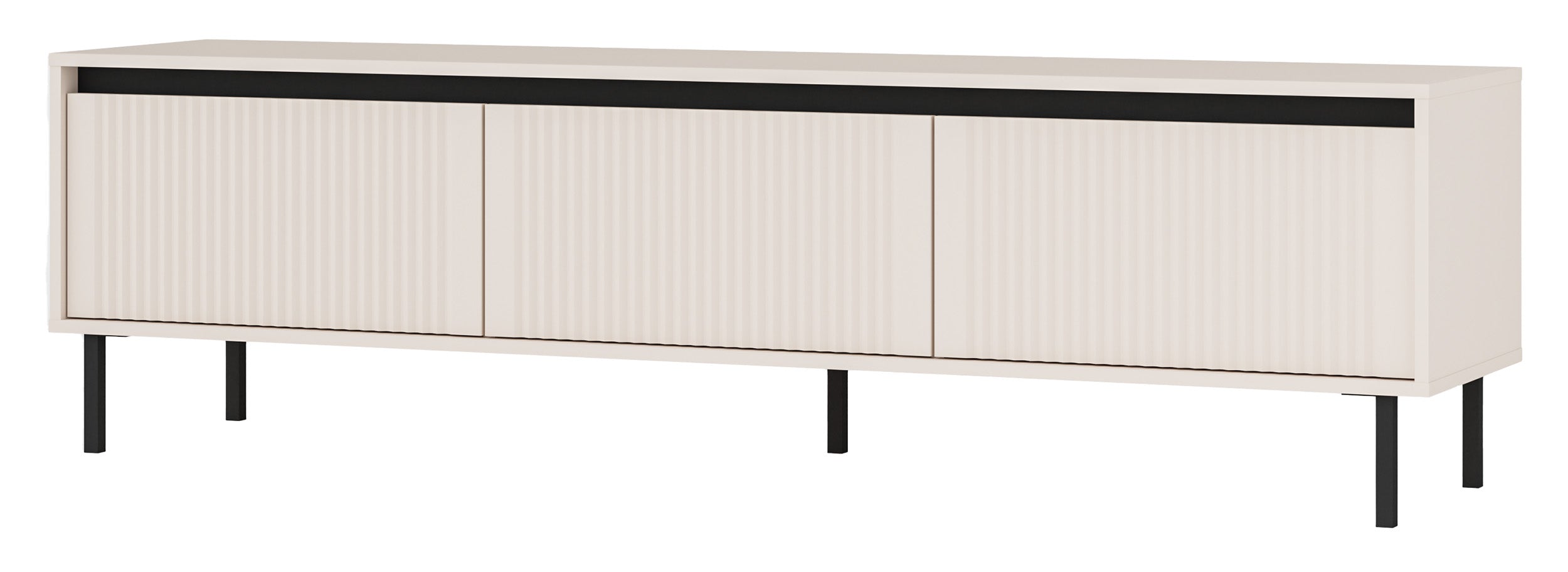 TV-Schrank Osaka mit drei Schubladen und geriffelten Fronten, 179 cm, sandbeige auf schwarzen Füßen