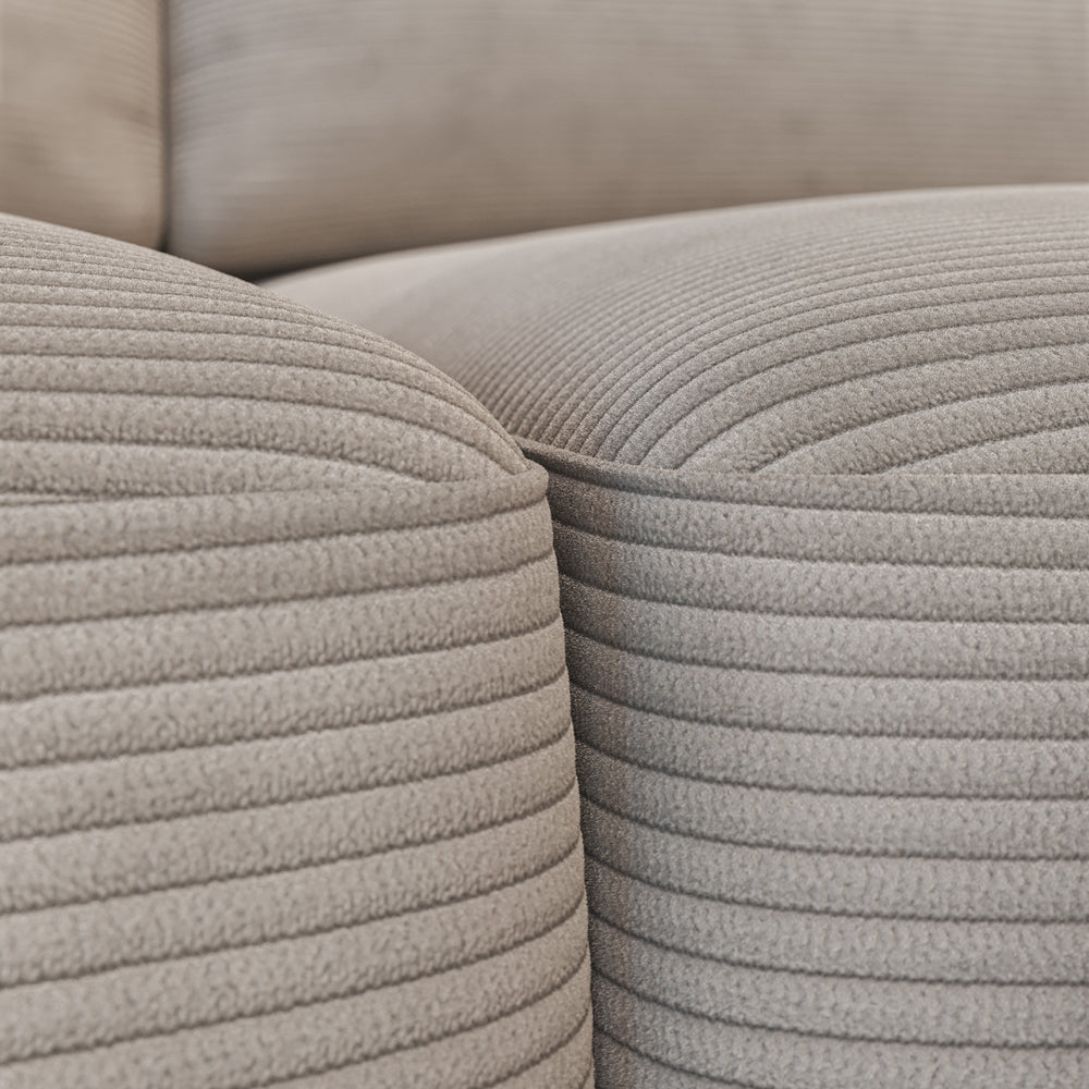 Ecksofa mit Schlafunktion Mokpeo, L-förmig, mit zwei Stauraumfächern auf schwarzen Füßen, beige Cordstoff, rechtsseitig