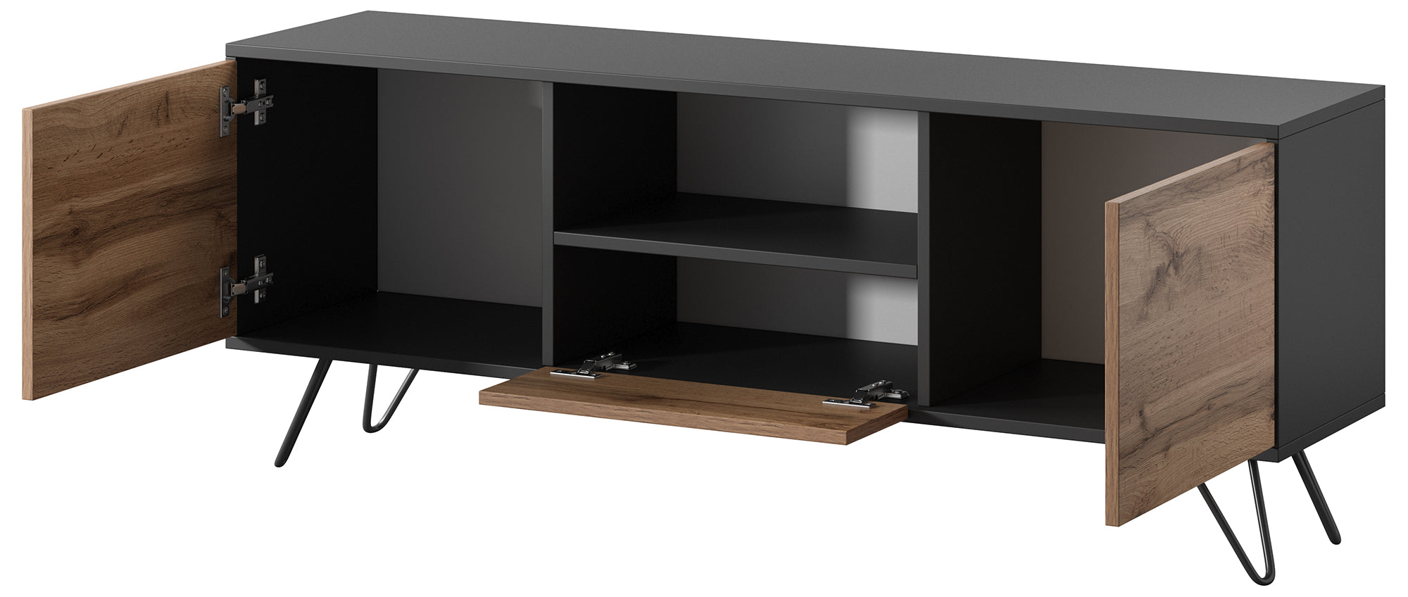 TV-Schrank Ploystea 137 cm Schwarz / Wotan-Eiche