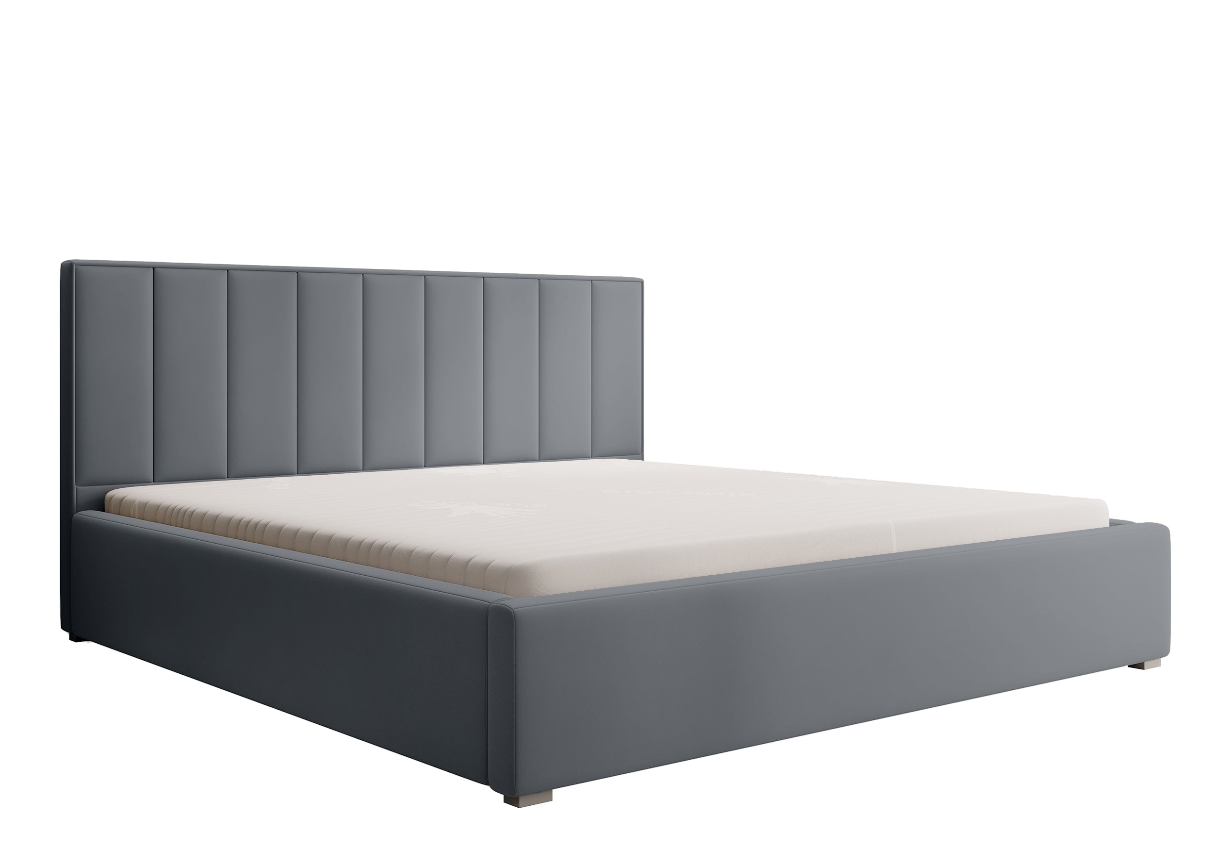 Gepolstertes Bett 140x200 cm Rinus mit Stauraum, grau aus hydrophobem Stoff
