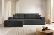 Ecksofa mit Schlaffunktion Farese New L-förmig mit Stauraum, dunkelgrauer Cord, linksseitig