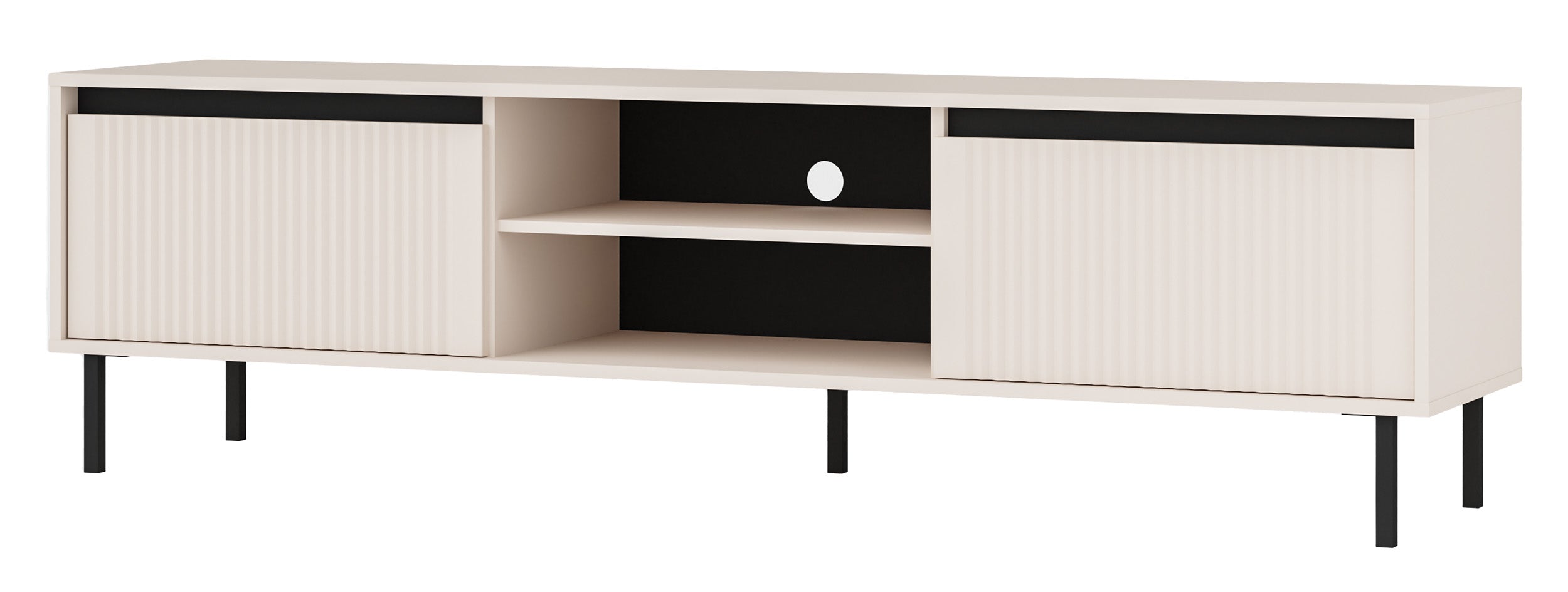 TV-Schrank Osaka mit zwei Schubladen und einem Regal, 179 cm, sandbeige auf schwarzen Beinen