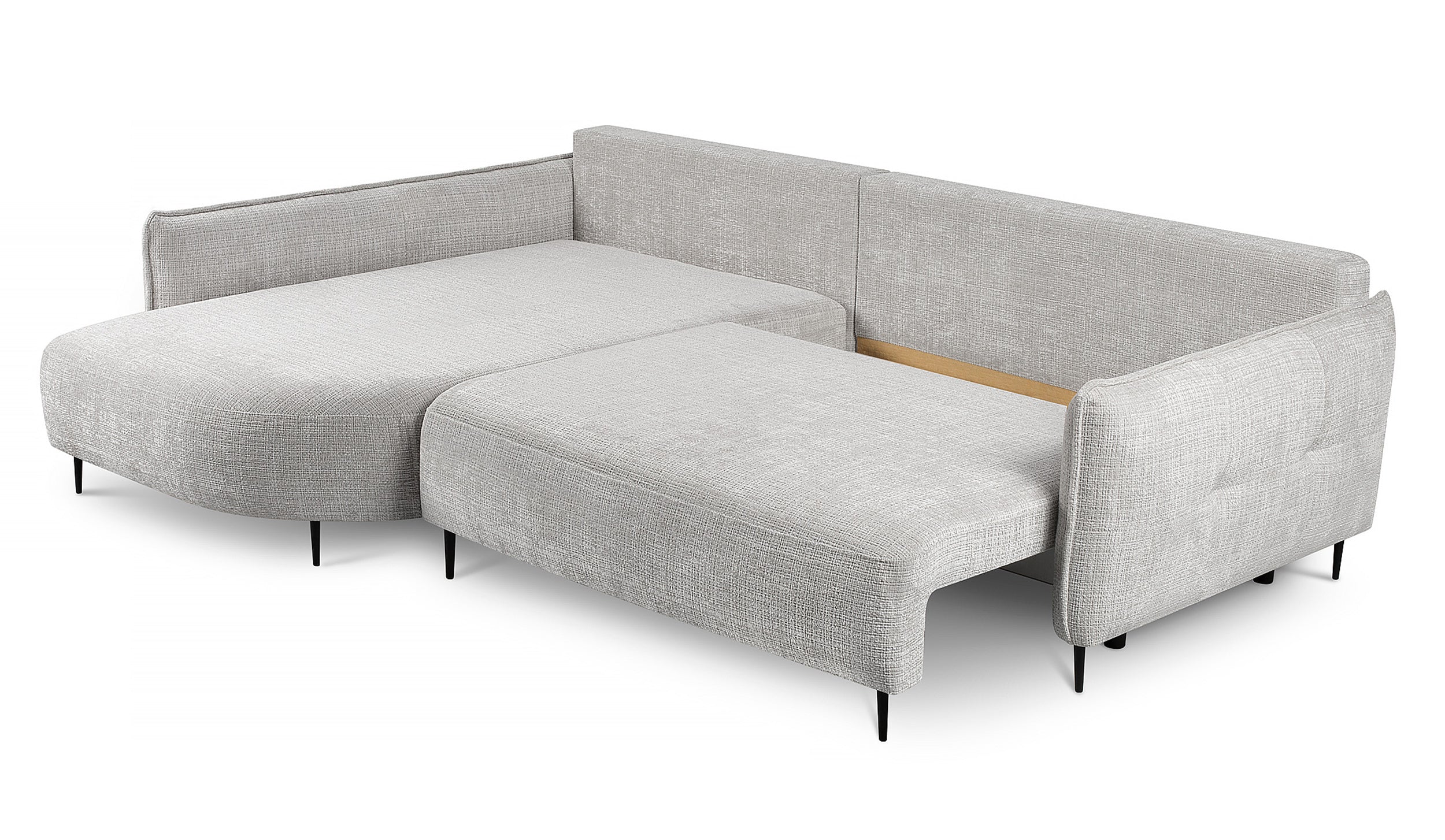 Ecksofa Oblivio mit Schlaf-Funktion, L-förmig, mit Stauraum, hellgrauer Chenille, linksseitig