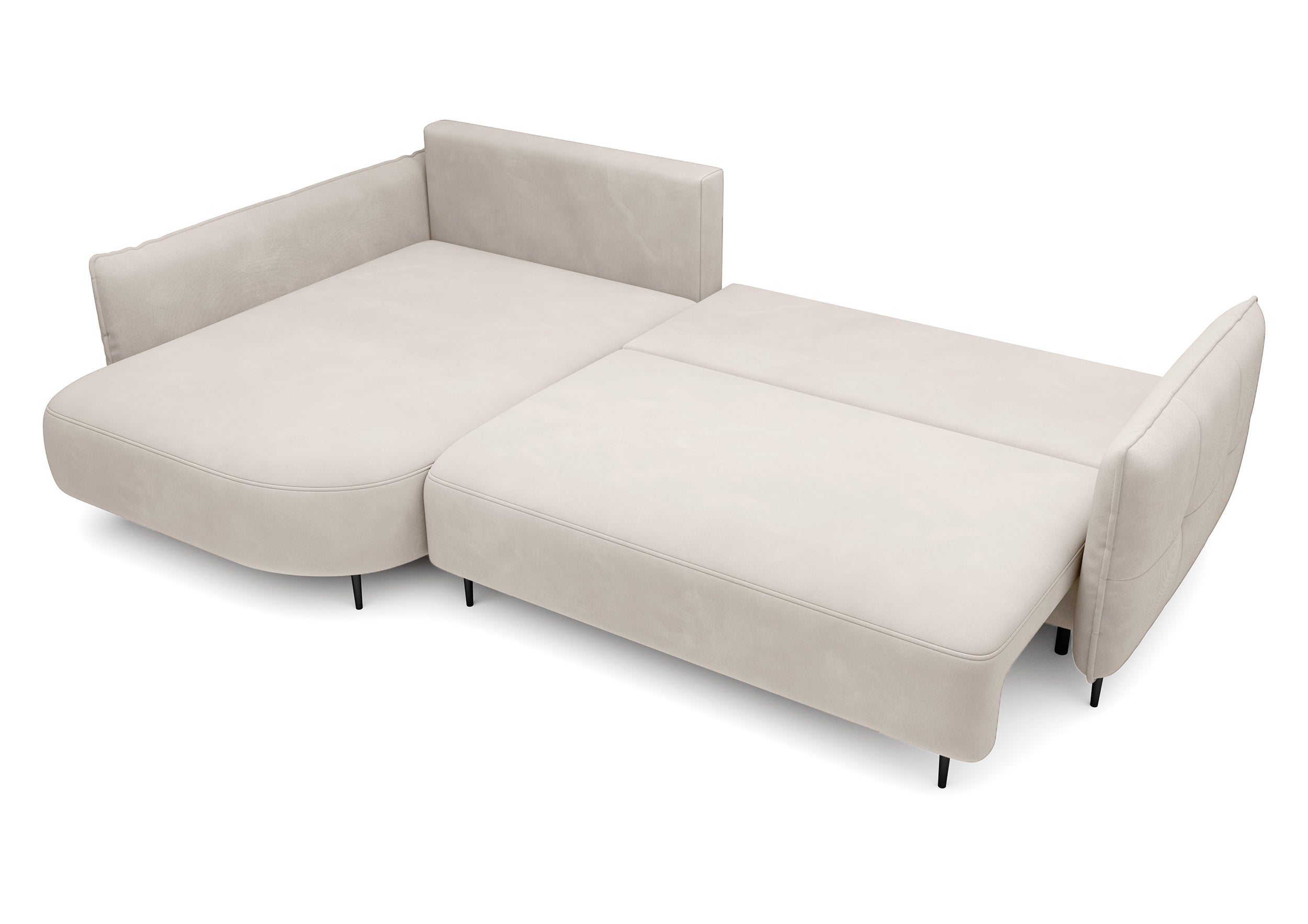 Ecksofa Oblivio mit Schlaffunktion, L-förmig, mit Stauraum, cremefarbener Samt, linksseitig, wasserabweisend