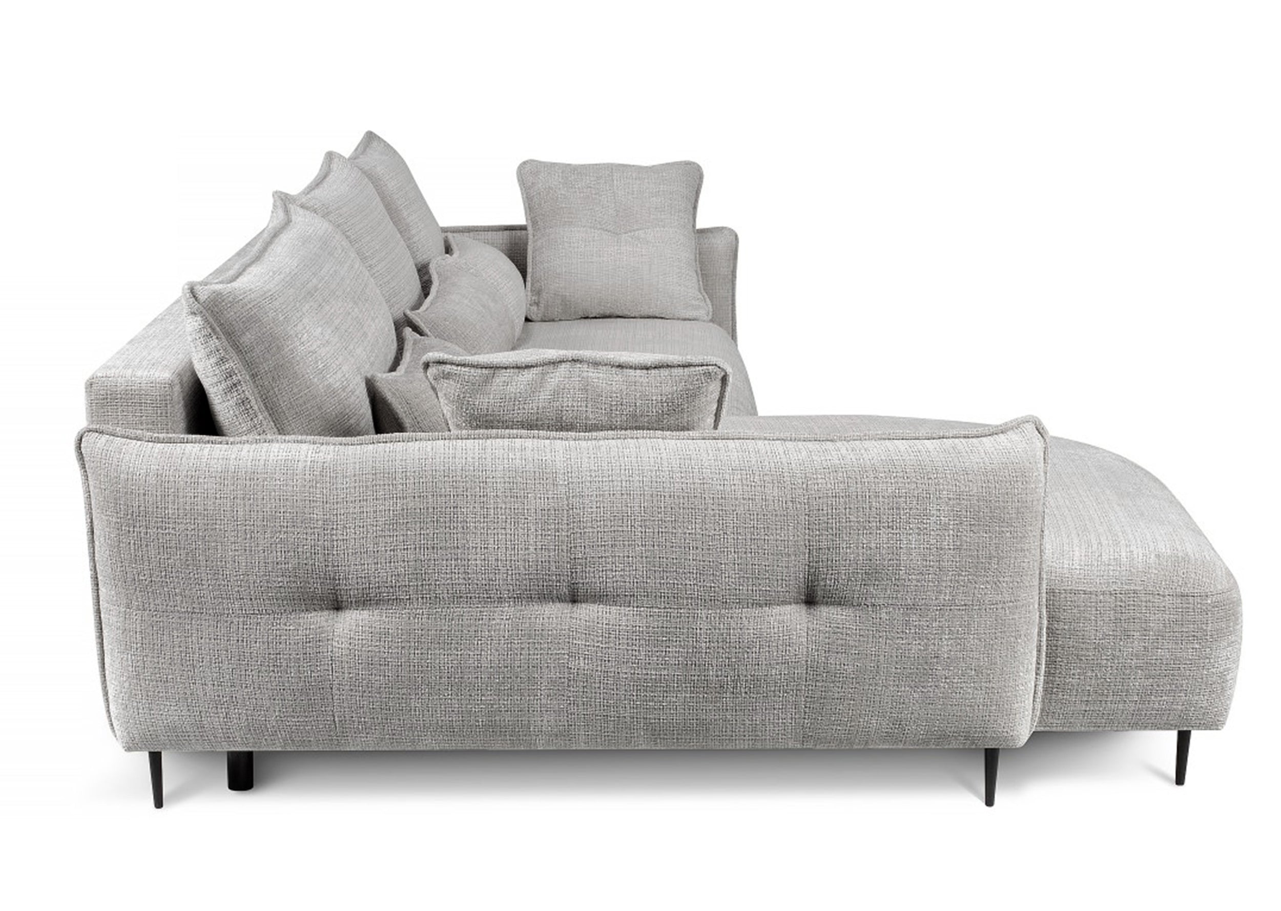 Ecksofa Oblivio mit Schlafunktion, L-förmig, mit Stauraum, grauer Chenille, linksseitig
