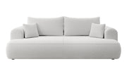 Dreisitziges ausklappbares Sofa Ovo mit Stauraum, grauer Bouclé-Stoff