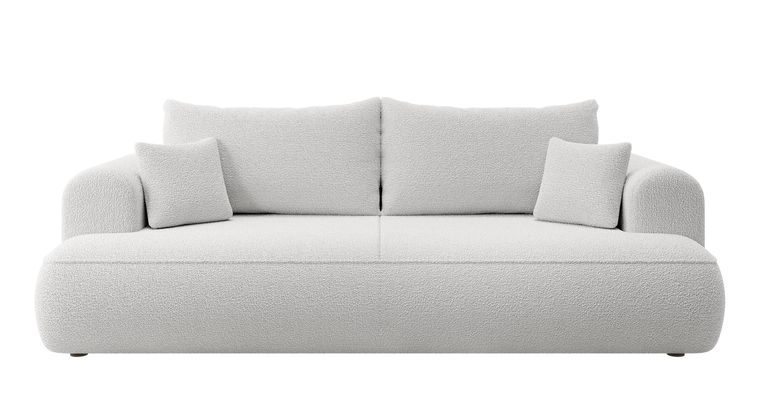 Dreisitziges ausklappbares Sofa Ovo mit Stauraum, grauer Bouclé-Stoff