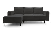 Ecksofa mit Schlafunktion Rodario Mini L-Form mit Stauraum, dunkelgrauer Cord, linksseitig