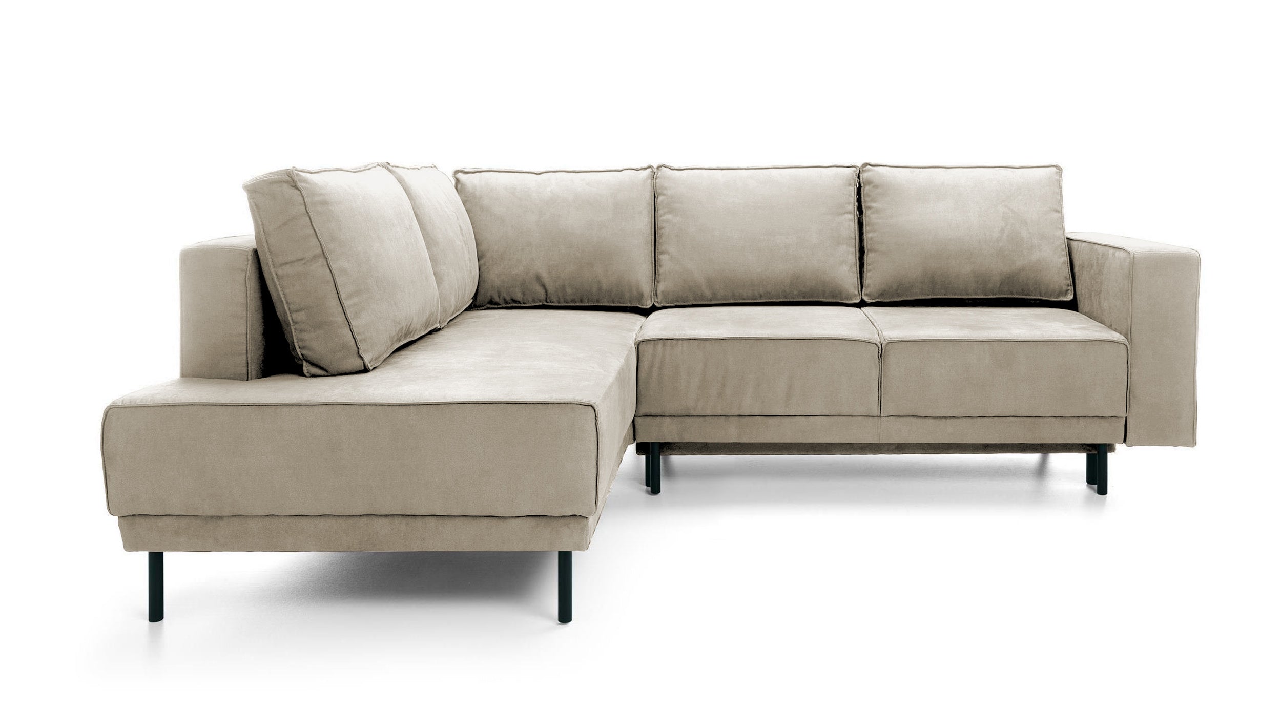 Ecksofa Rodario mit Schlafunktion und Bettkasten, senfgelber Cord, linksseitig