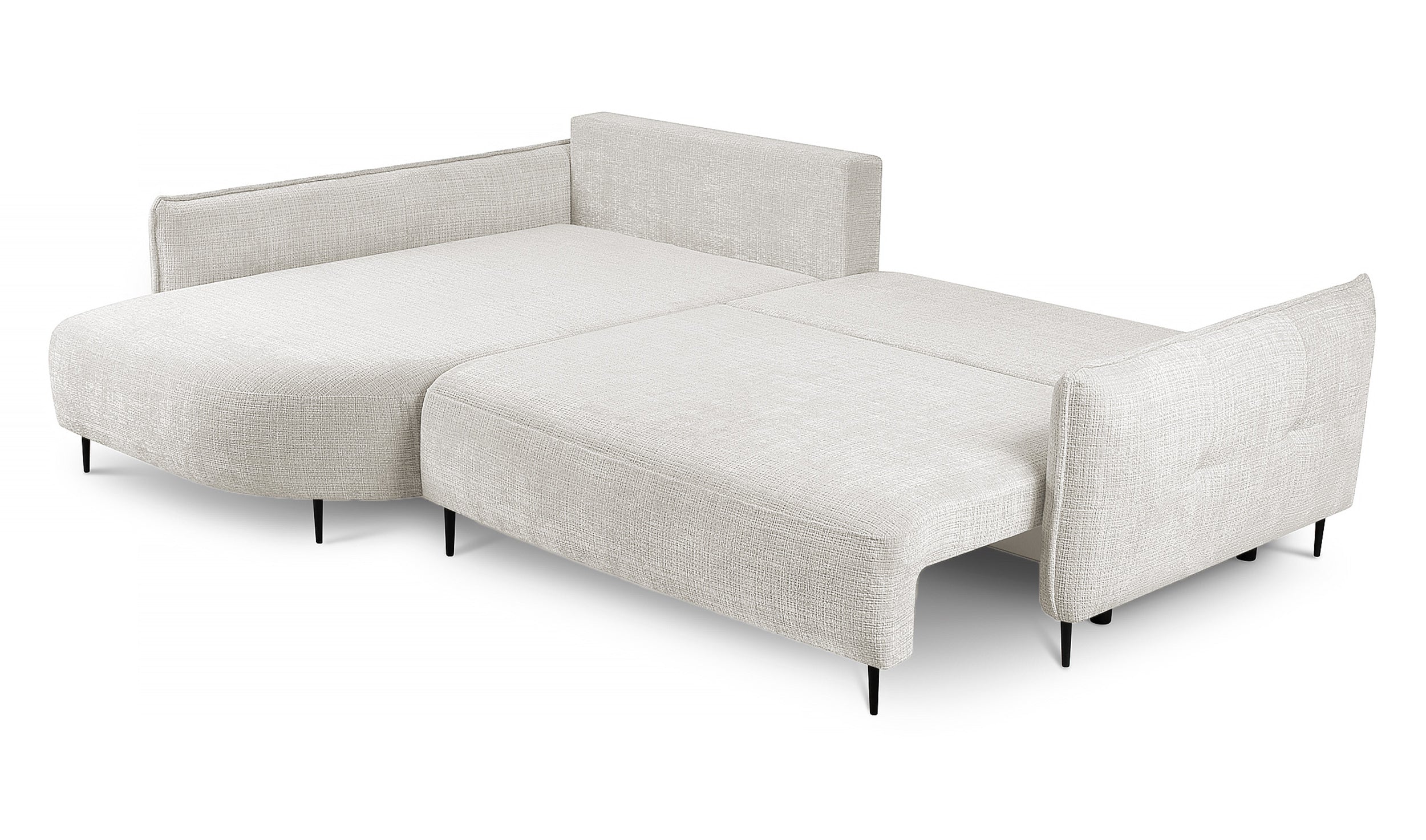 Ecksofa Oblivio mit Schlaffunktion, L-förmig, mit Stauraum, cremefarbener Chenille, linksseitig