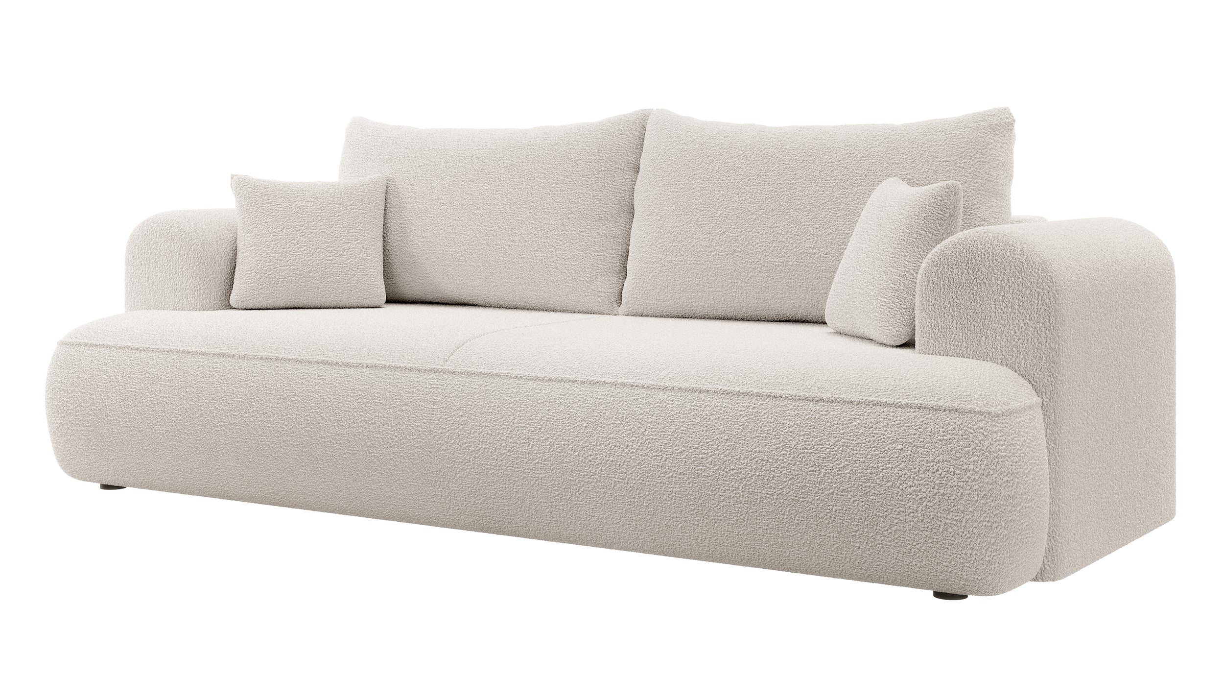 Drei-Sitzer-Schlafsofa Ovo mit Stauraum, cremefarbenes Bouclé