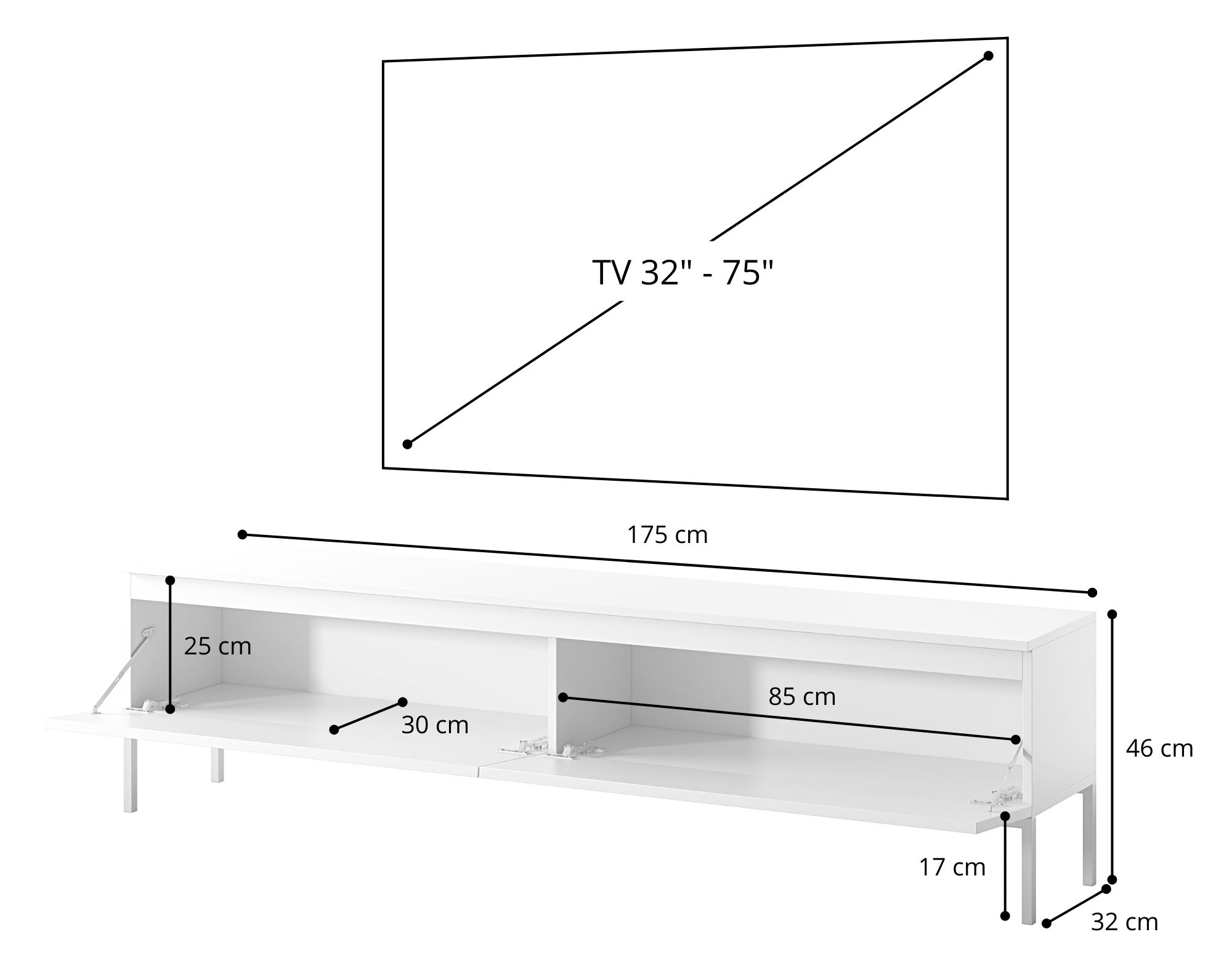 TV-Schrank Bemmi 175 cm weiß mit schwarzen Beinen