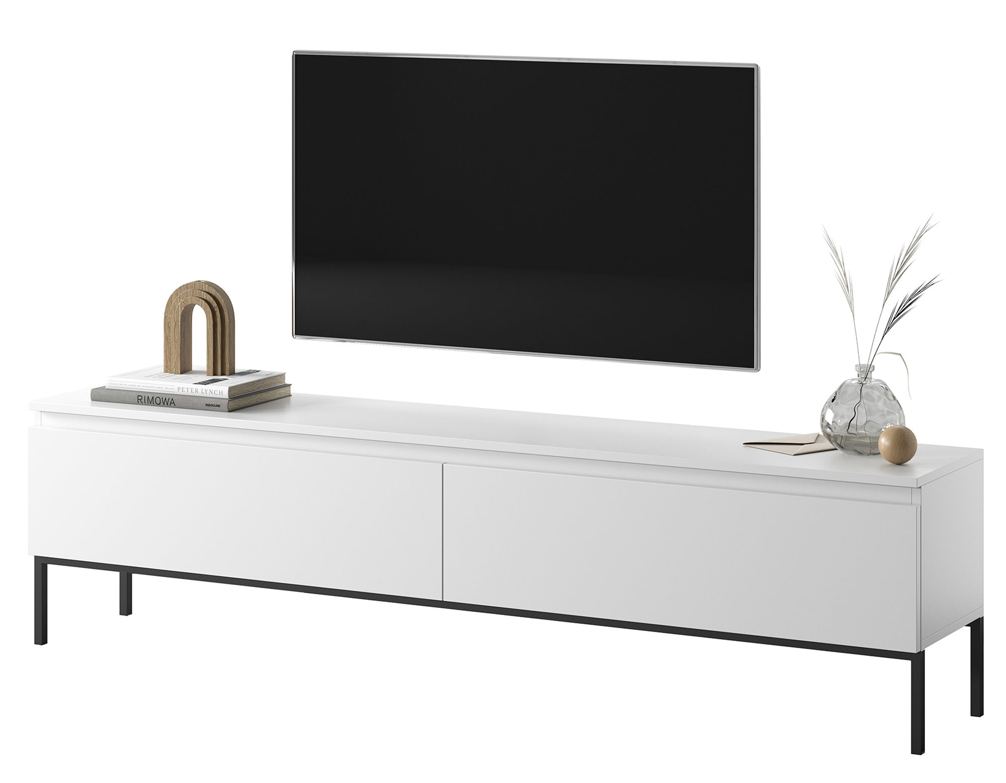 TV-Schrank Bemmi 175 cm weiß mit schwarzen Beinen