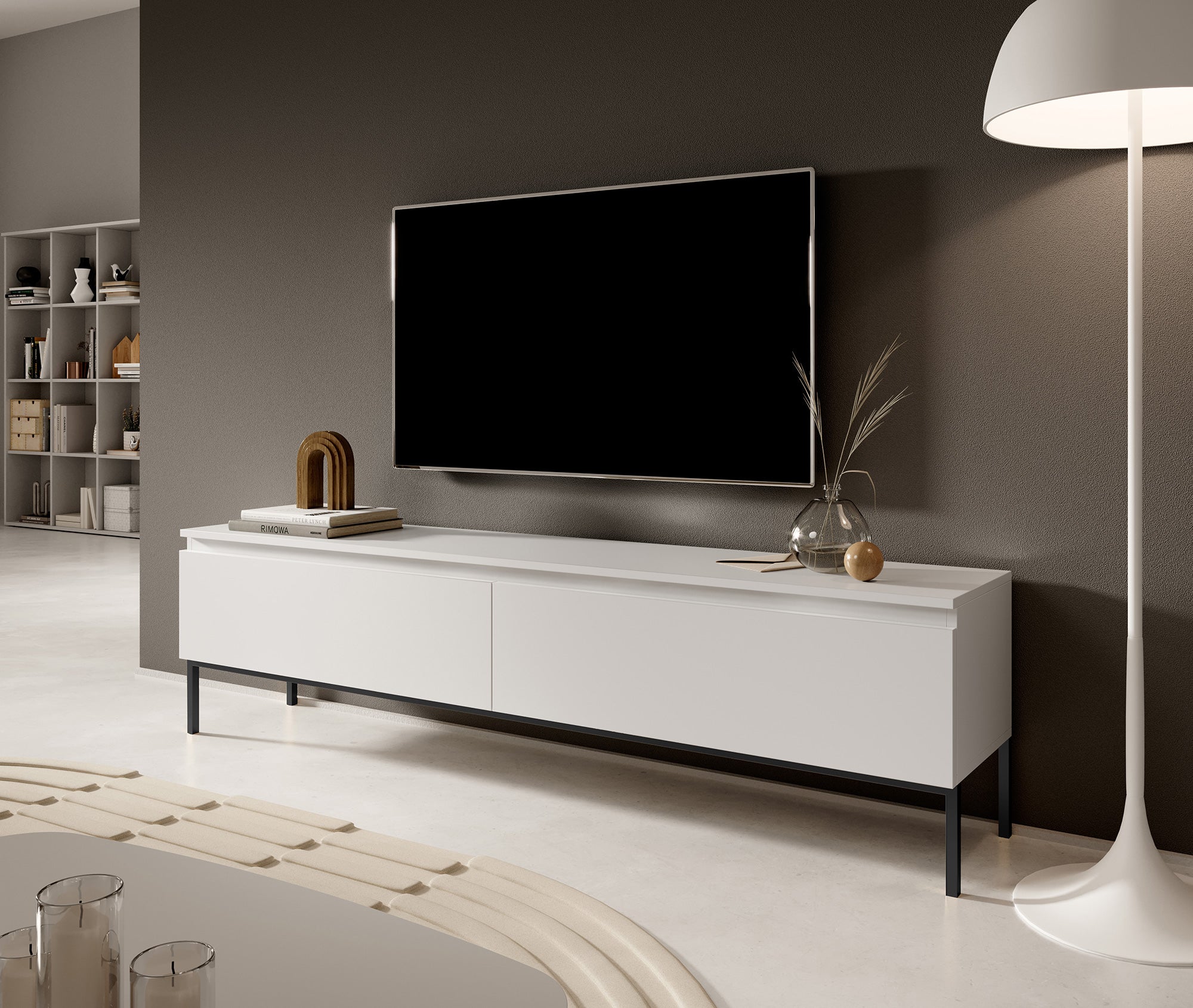 TV-Schrank Bemmi 175 cm weiß mit schwarzen Beinen