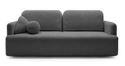 Dreisitziges Schlafsofa Lambina mit Stauraum, dunkelgrauer Bouclé-Stoff