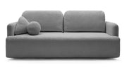 Dreisitziges ausklappbares Sofa Lambina mit Stauraum, graues Bouclé