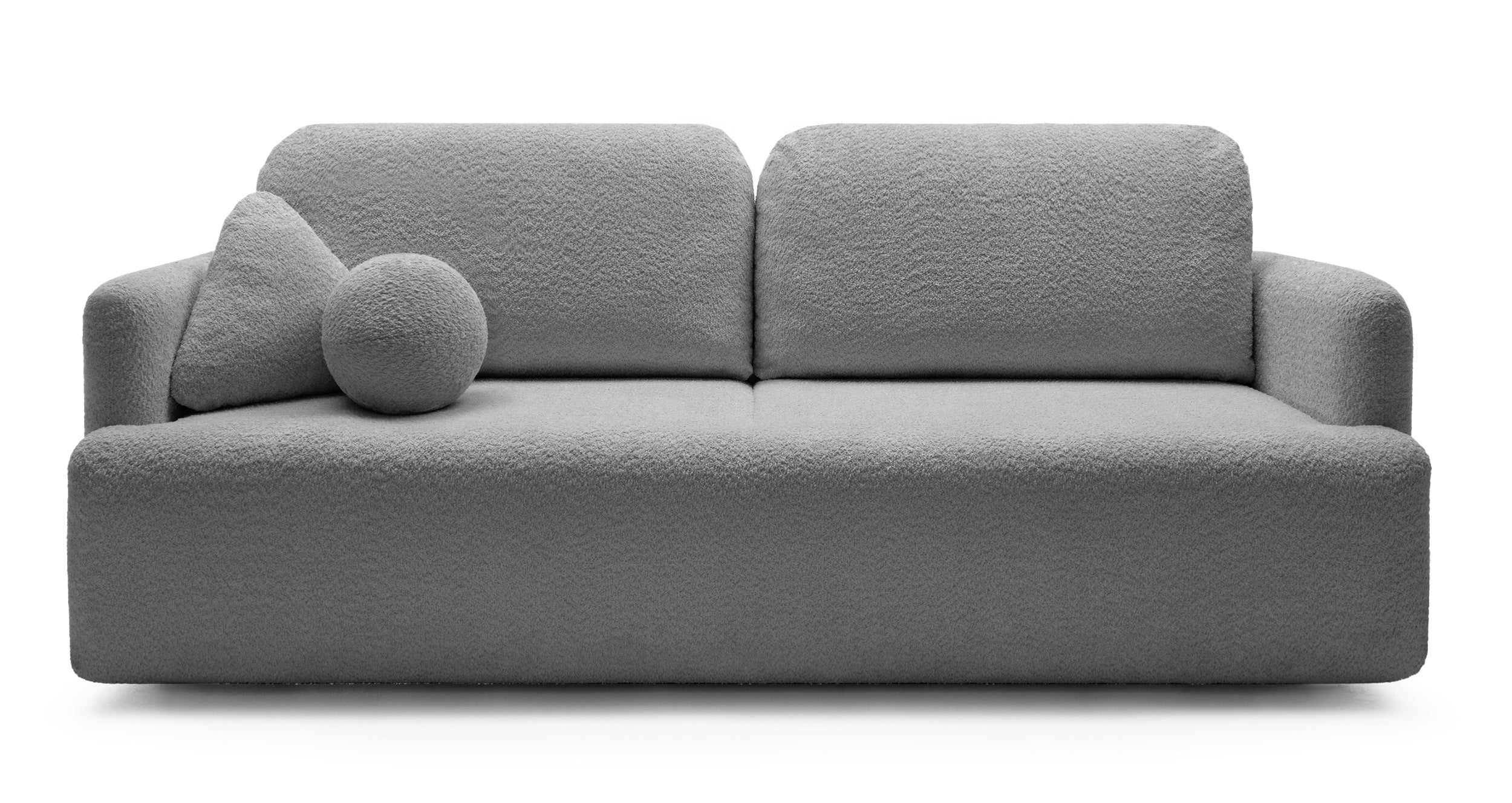 Dreisitziges ausklappbares Sofa Lambina mit Stauraum, graues Bouclé