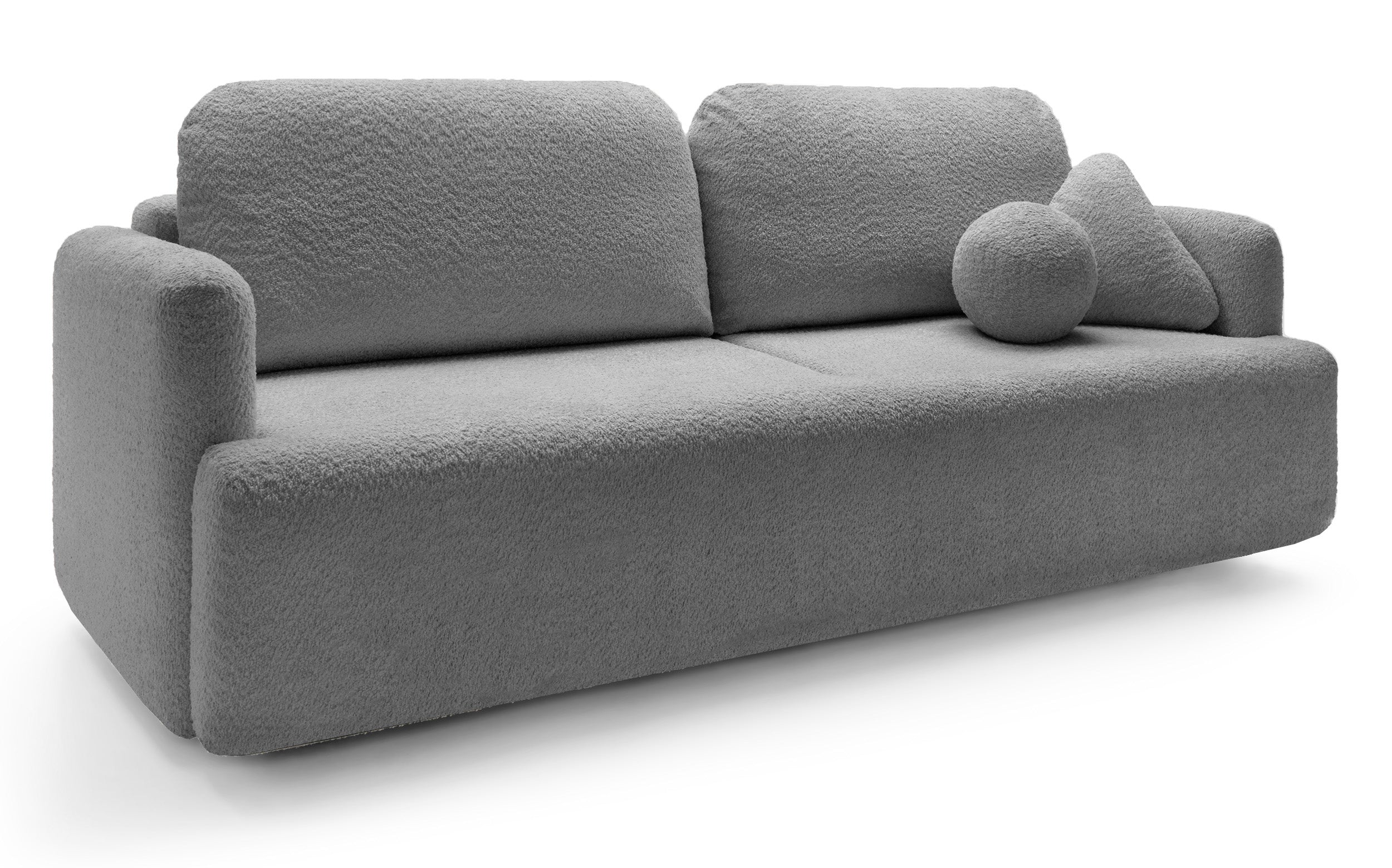 Dreisitziges ausklappbares Sofa Lambina mit Stauraum, graues Bouclé