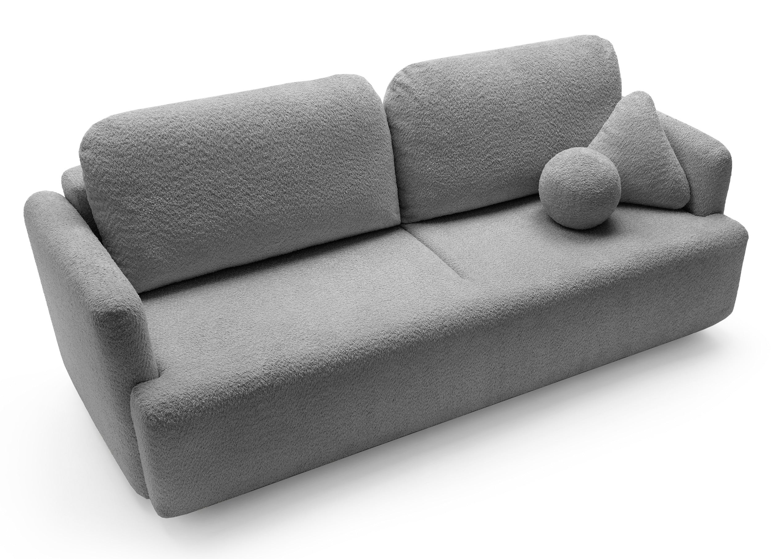 Dreisitziges ausklappbares Sofa Lambina mit Stauraum, graues Bouclé