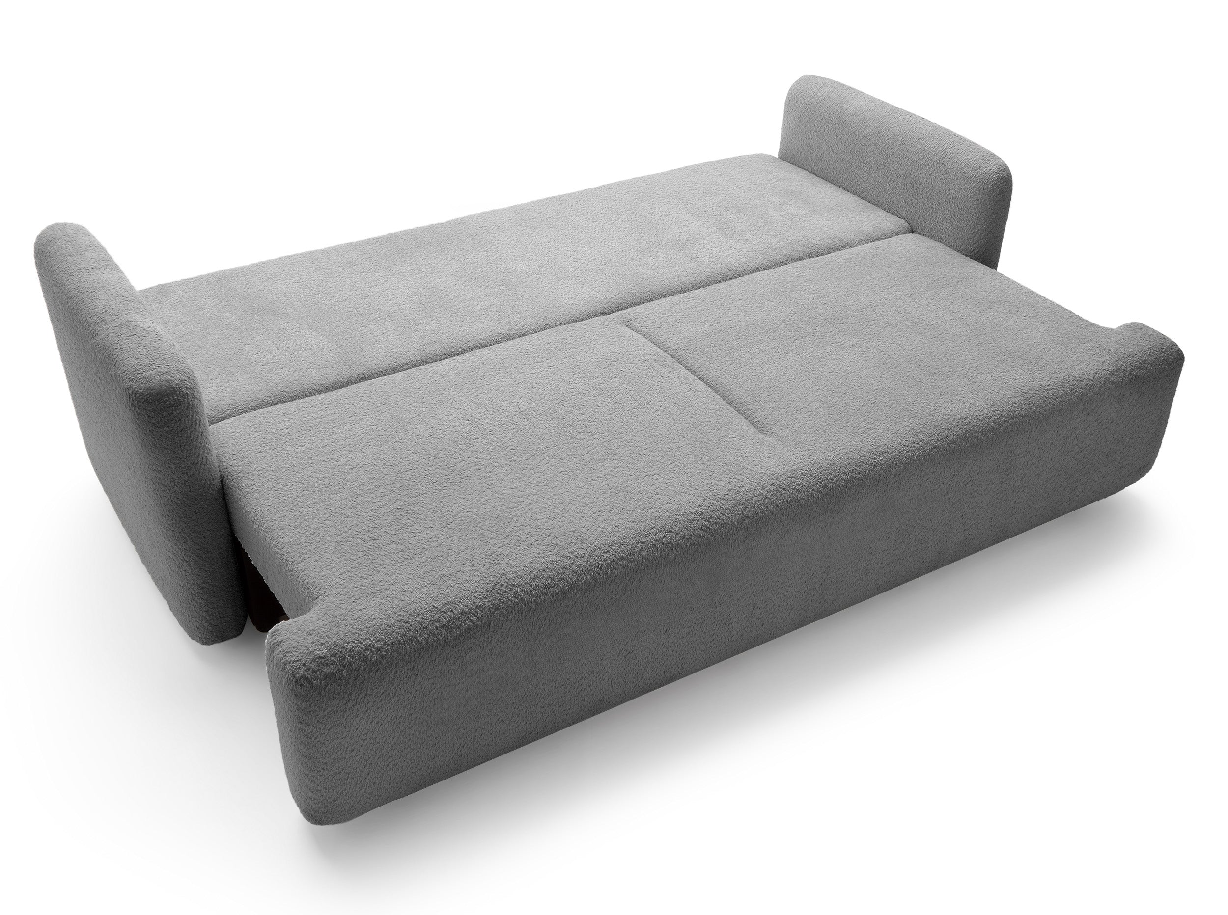 Dreisitziges ausklappbares Sofa Lambina mit Stauraum, graues Bouclé